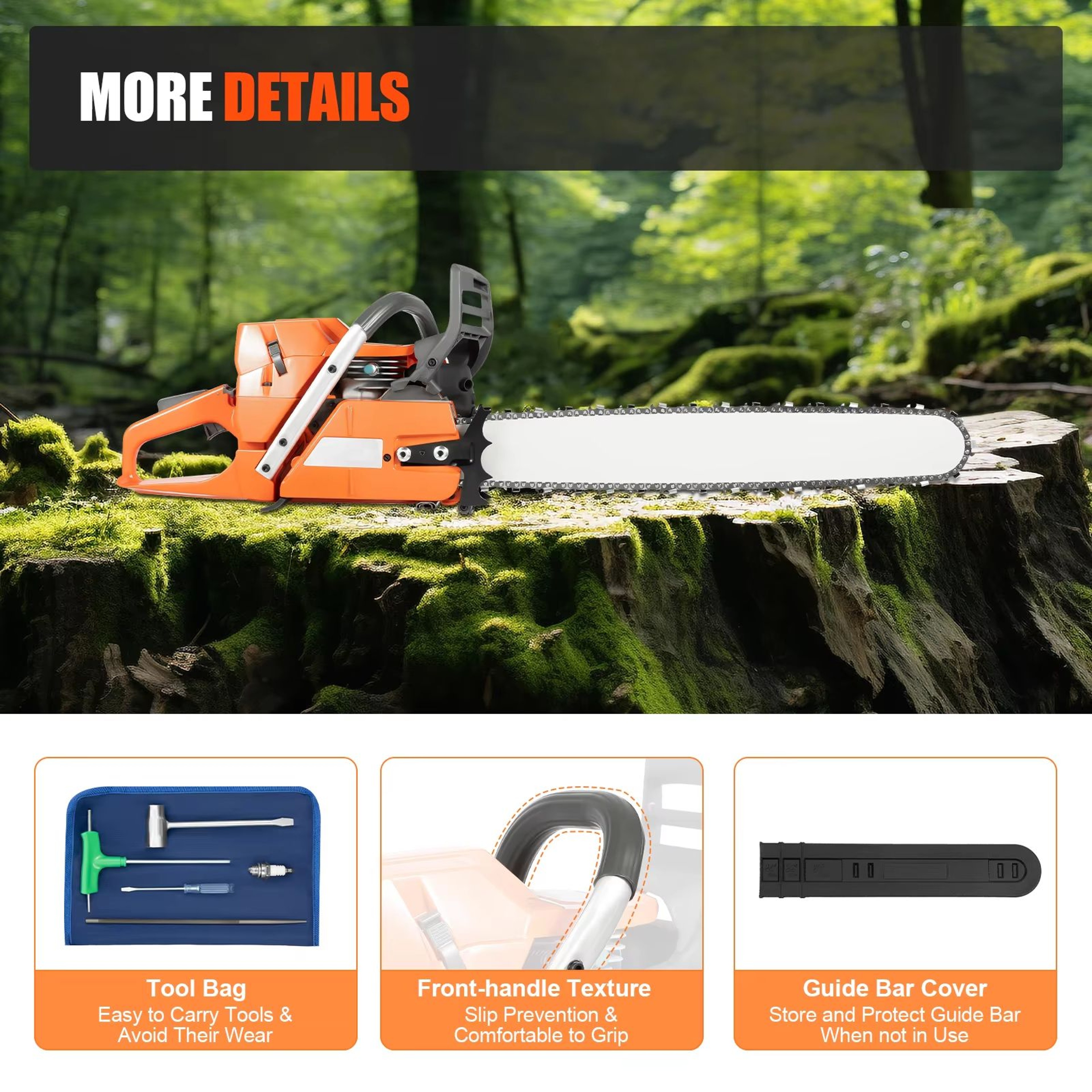 24Inch Gas Chainsaw With 2Cycle Engine For Heavy Duty Wood Cutting 5