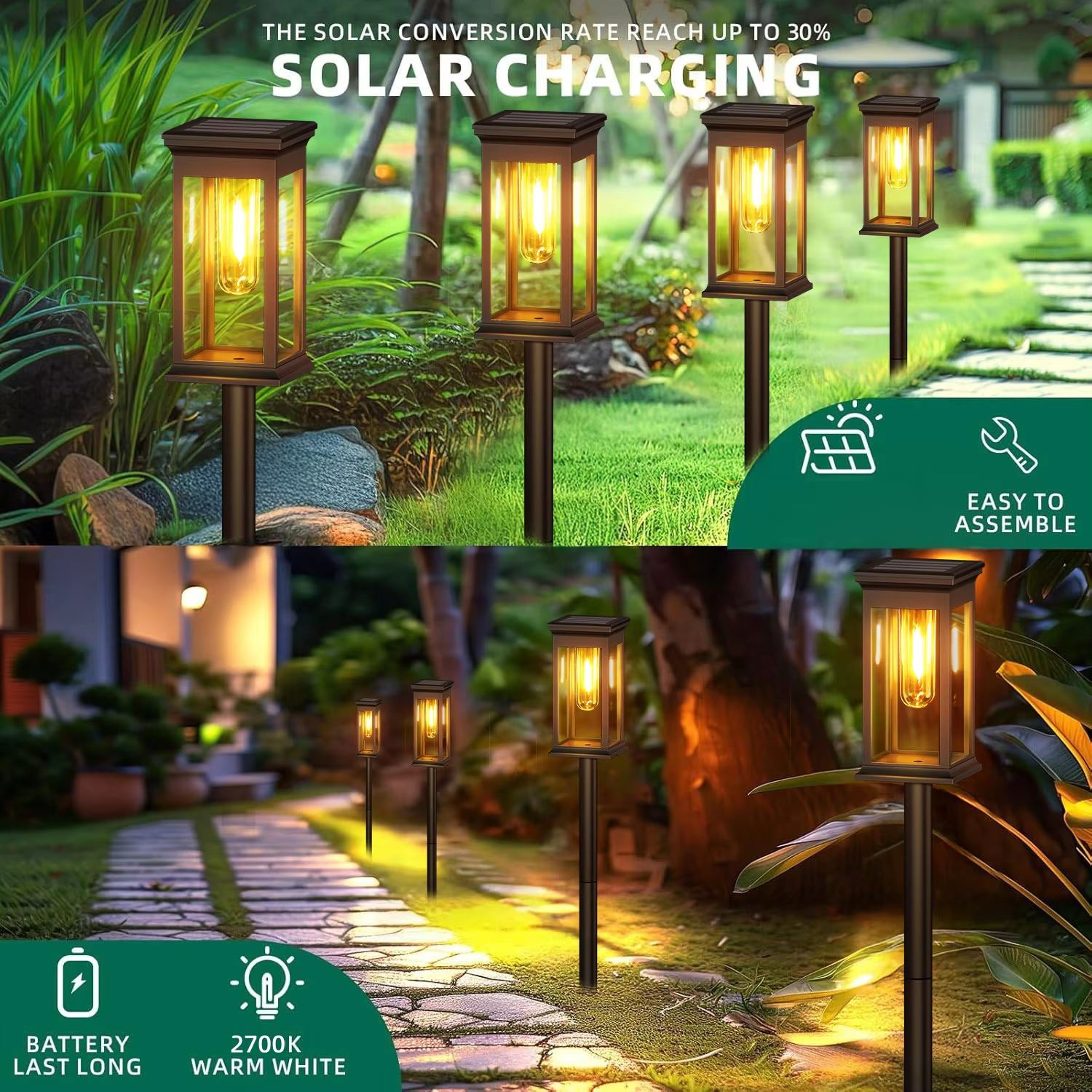 Upgraded Solar Pathway Lights 2700K Warm White Super Bright Outdoor Walkway Lighting Set 3