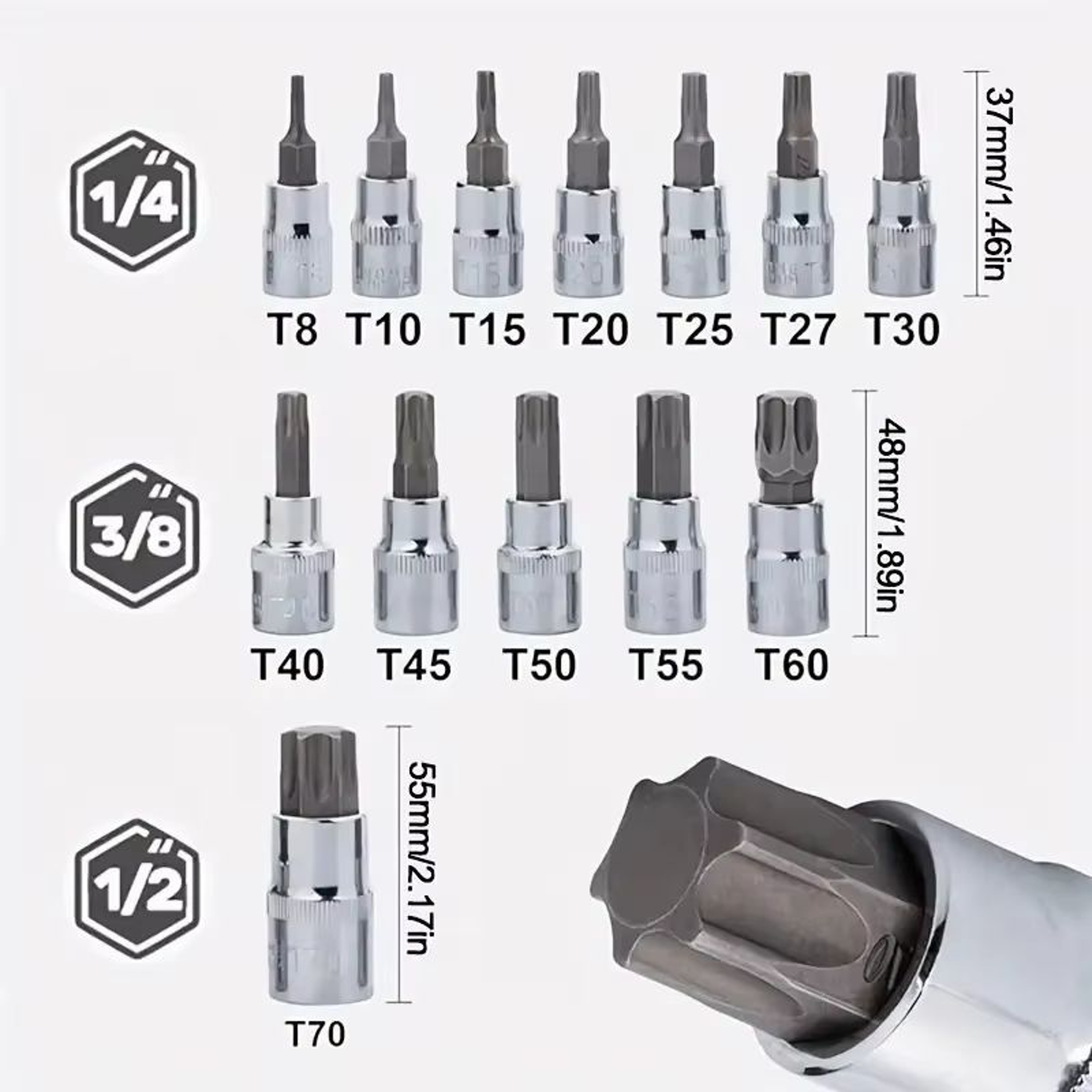 13Piece Torx Bit Socket Set T8T70 Star Screwdriver Bits With Storage Case 5