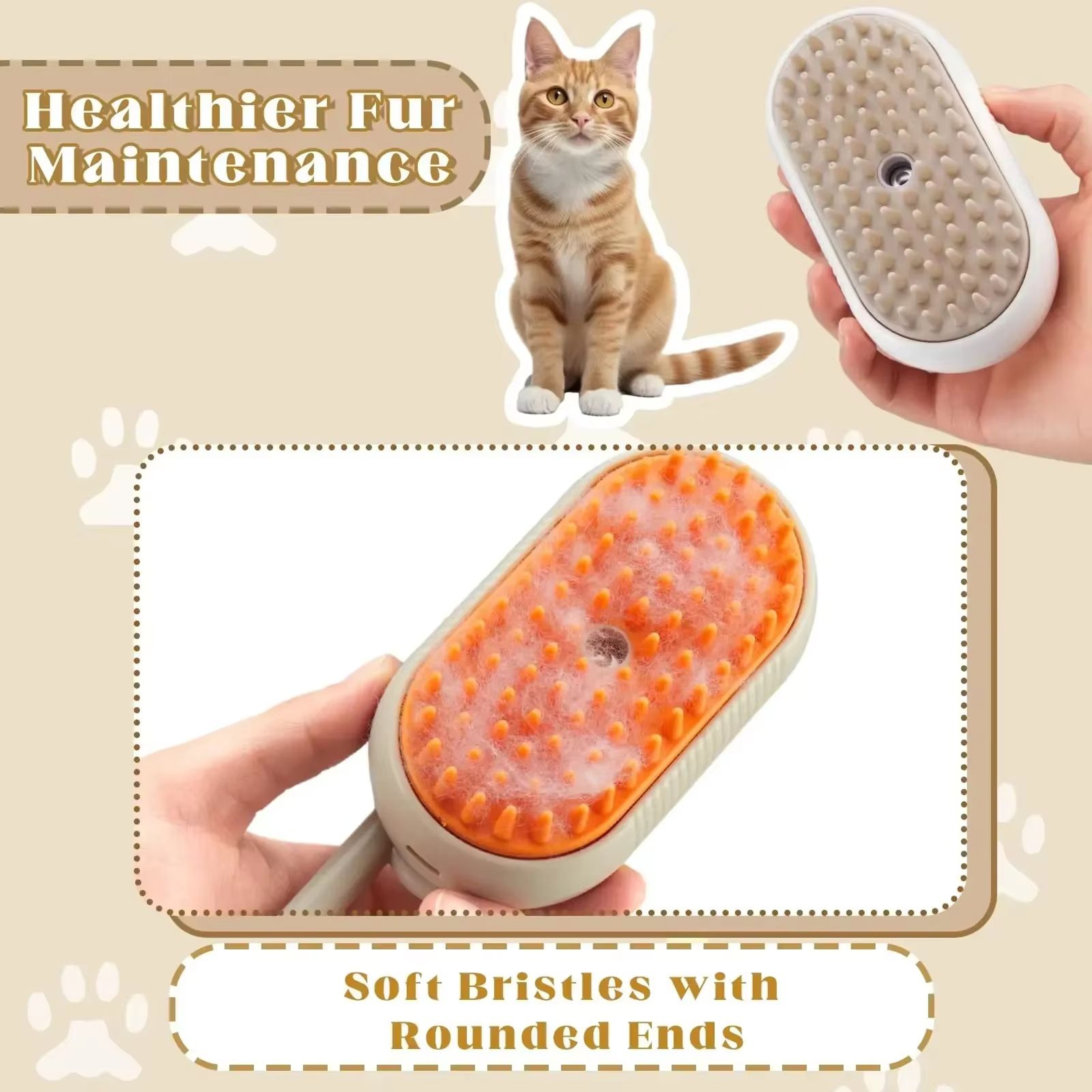3in1 Pet Steam Brush With Spray Button Foldable Rotating Grooming Brush For Cats And Dogs 1