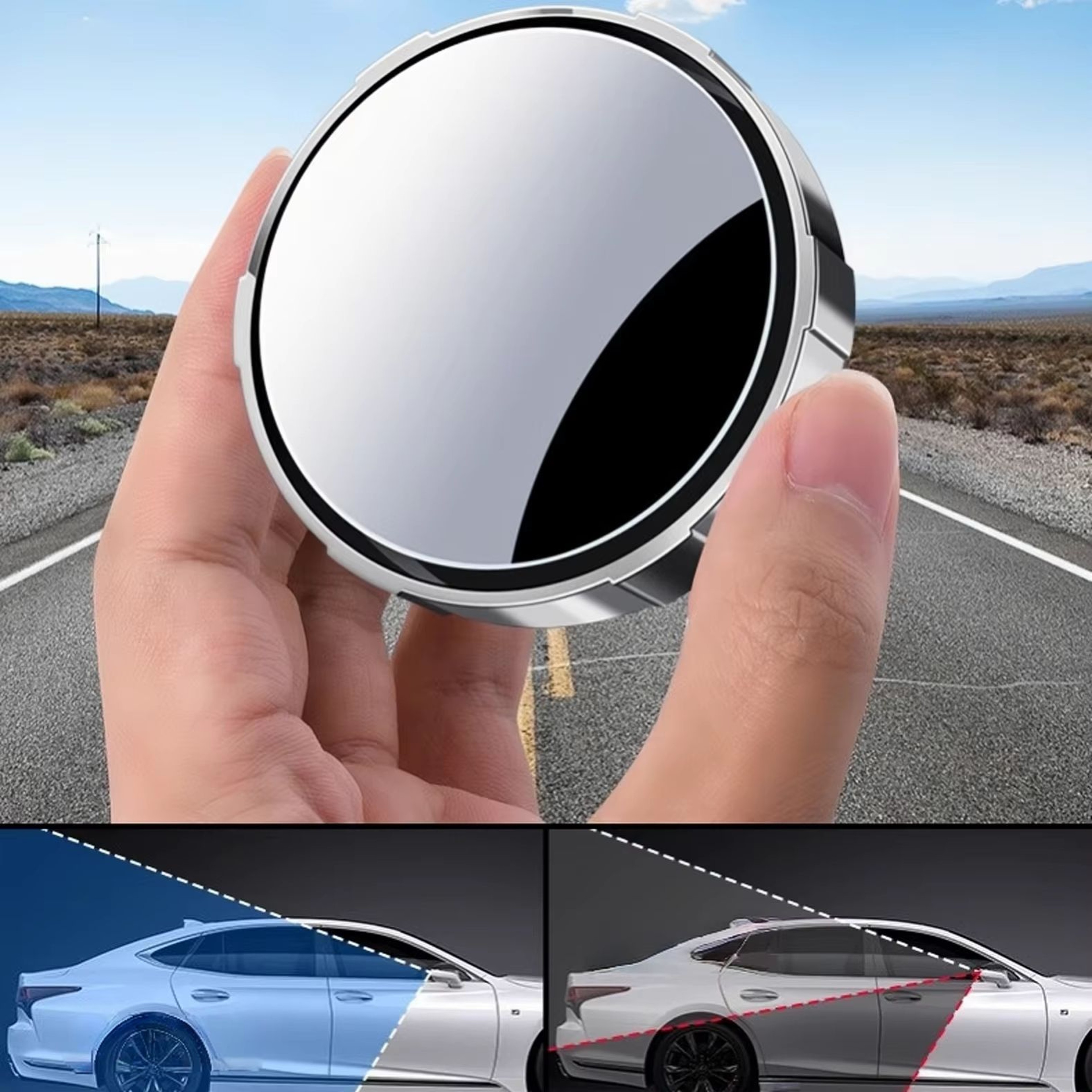 2PCS Suction Cup Blind Spot Mirror 360 Degree Adjustable Wide Angle Convex Mirrors For Safer Lane C 1