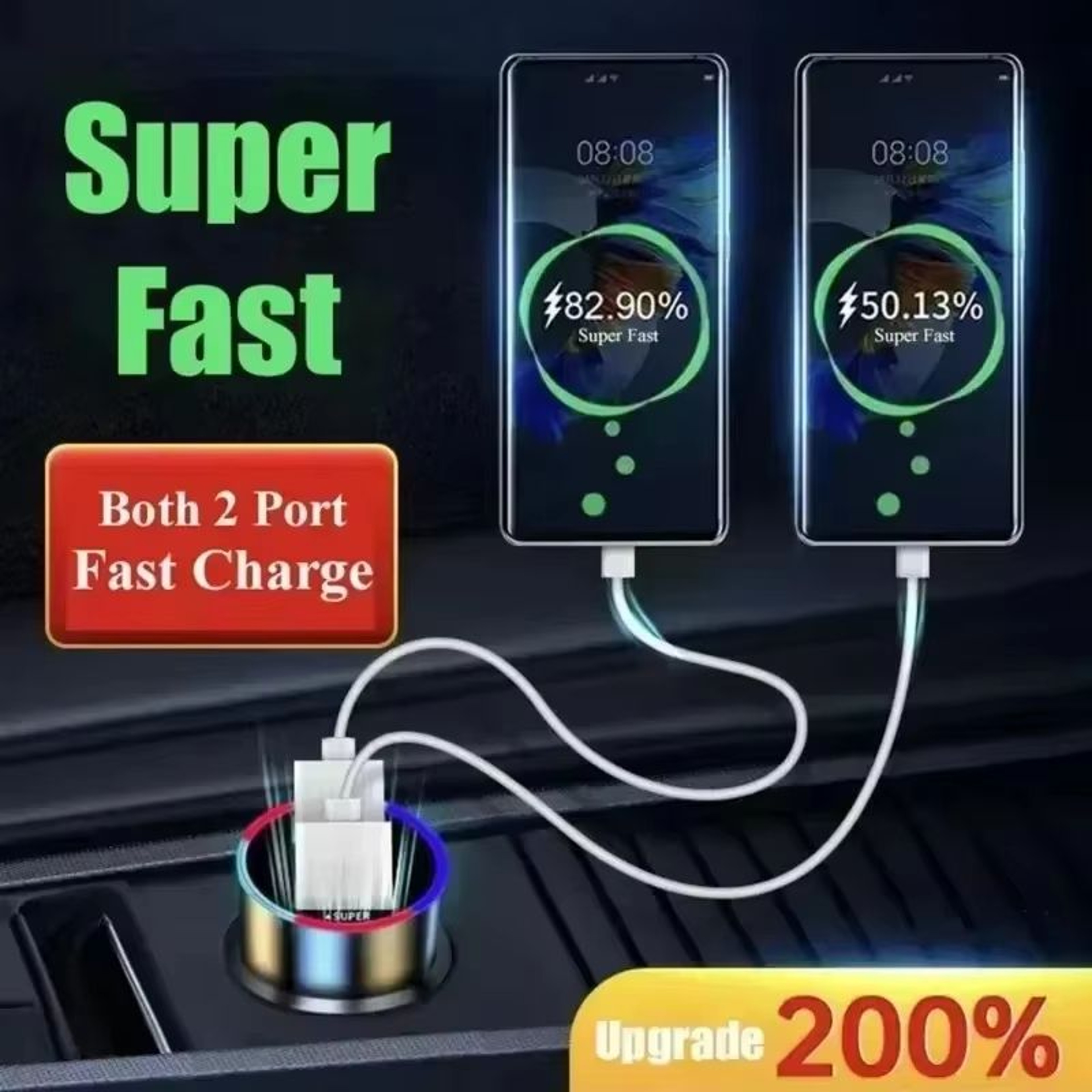 240W Dual USB Fast Charging Car Charger With Digital Display And Ambient Light For 12V24V Vehicles 3
