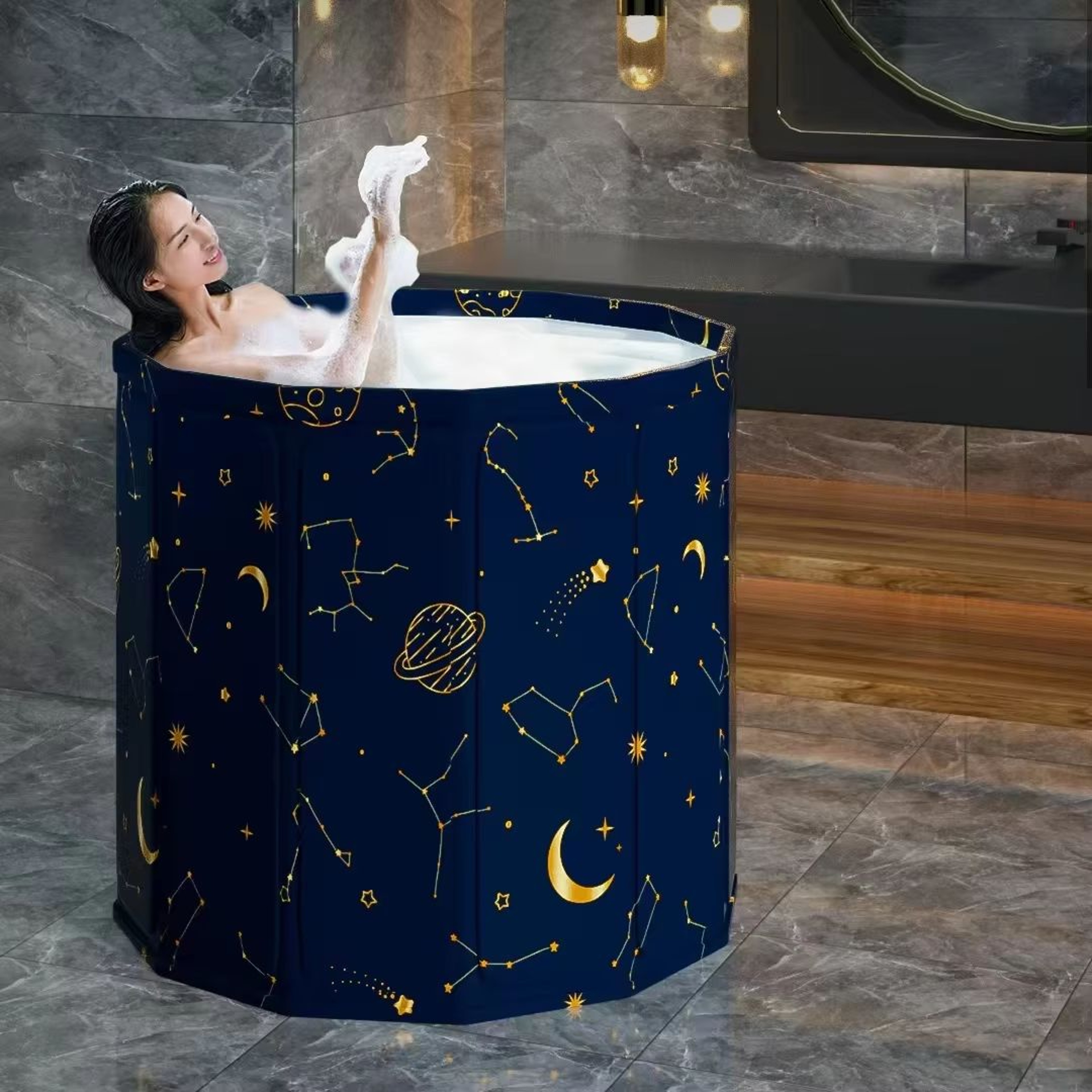 Folding Portable Bathtub For Adults And Kids Full Body Thickened Temperature Lock Soak Tub 10
