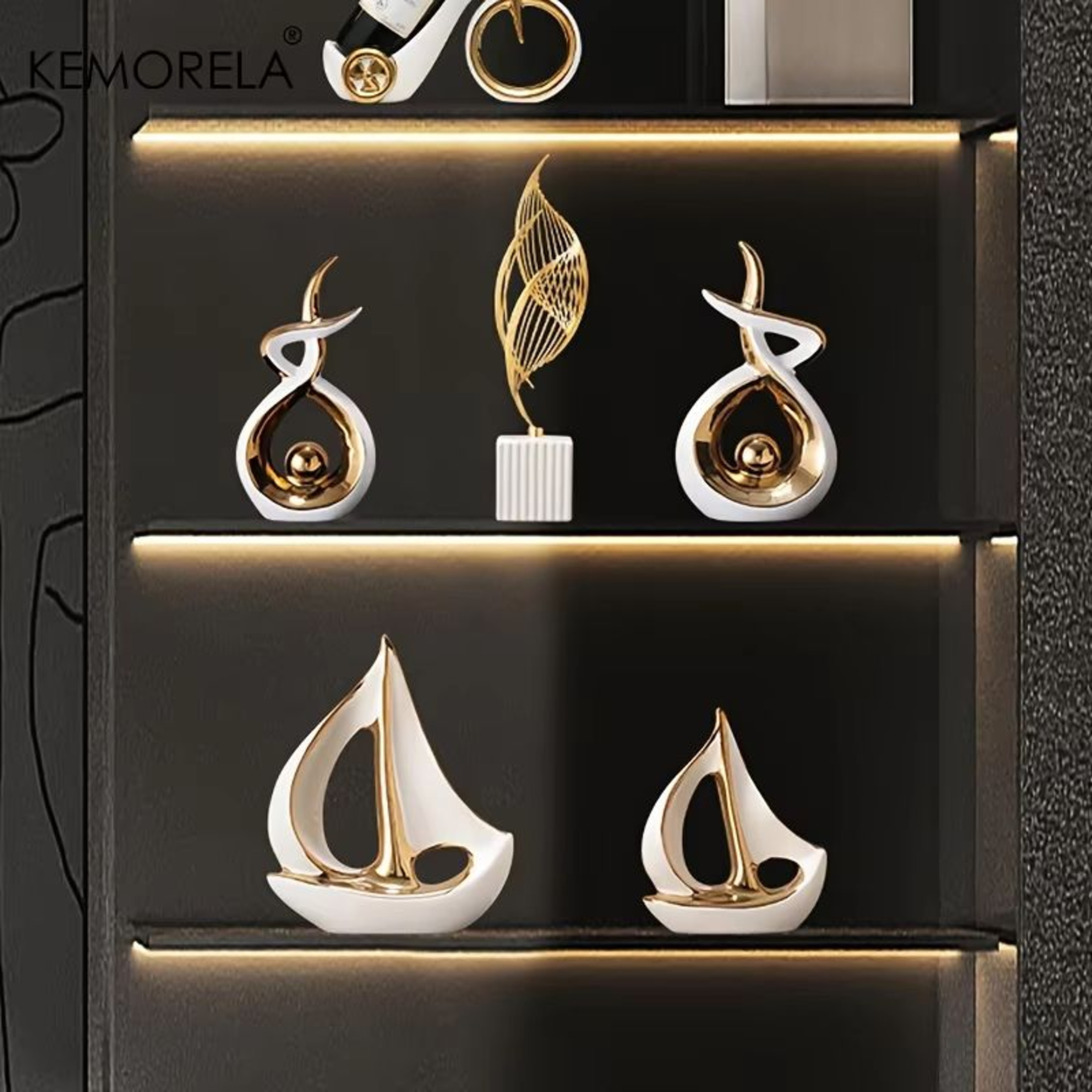 Luxury Ceramic Sailboat Sculpture Decorative Boat Figurine For Home And Office 3