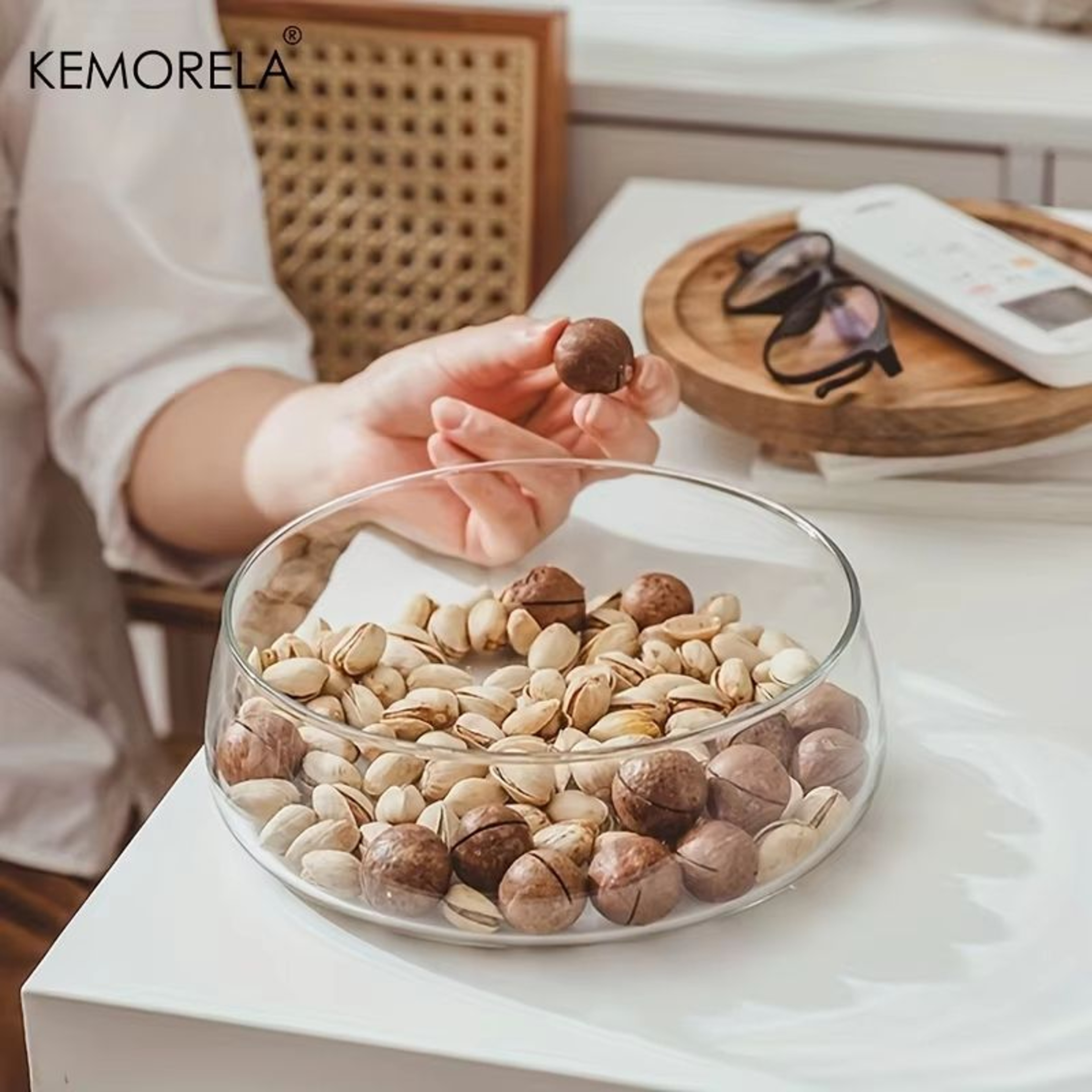 Double Layer Glass Bowl With Wooden Tray And Lid For Kitchen Storage 4