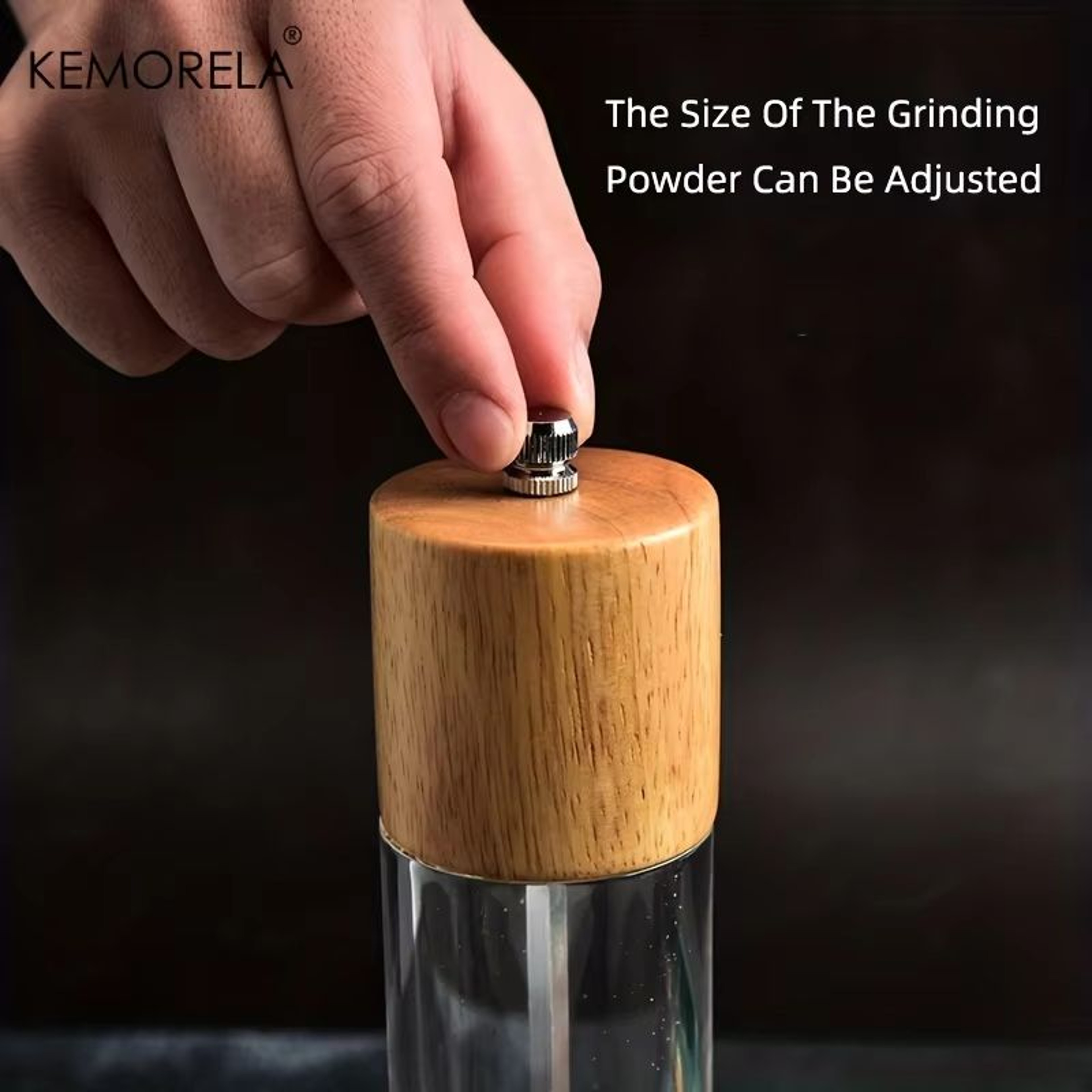 KEMORELA Premium Acrylic Salt And Pepper Grinder Set With Adjustable Wooden Shakers 4