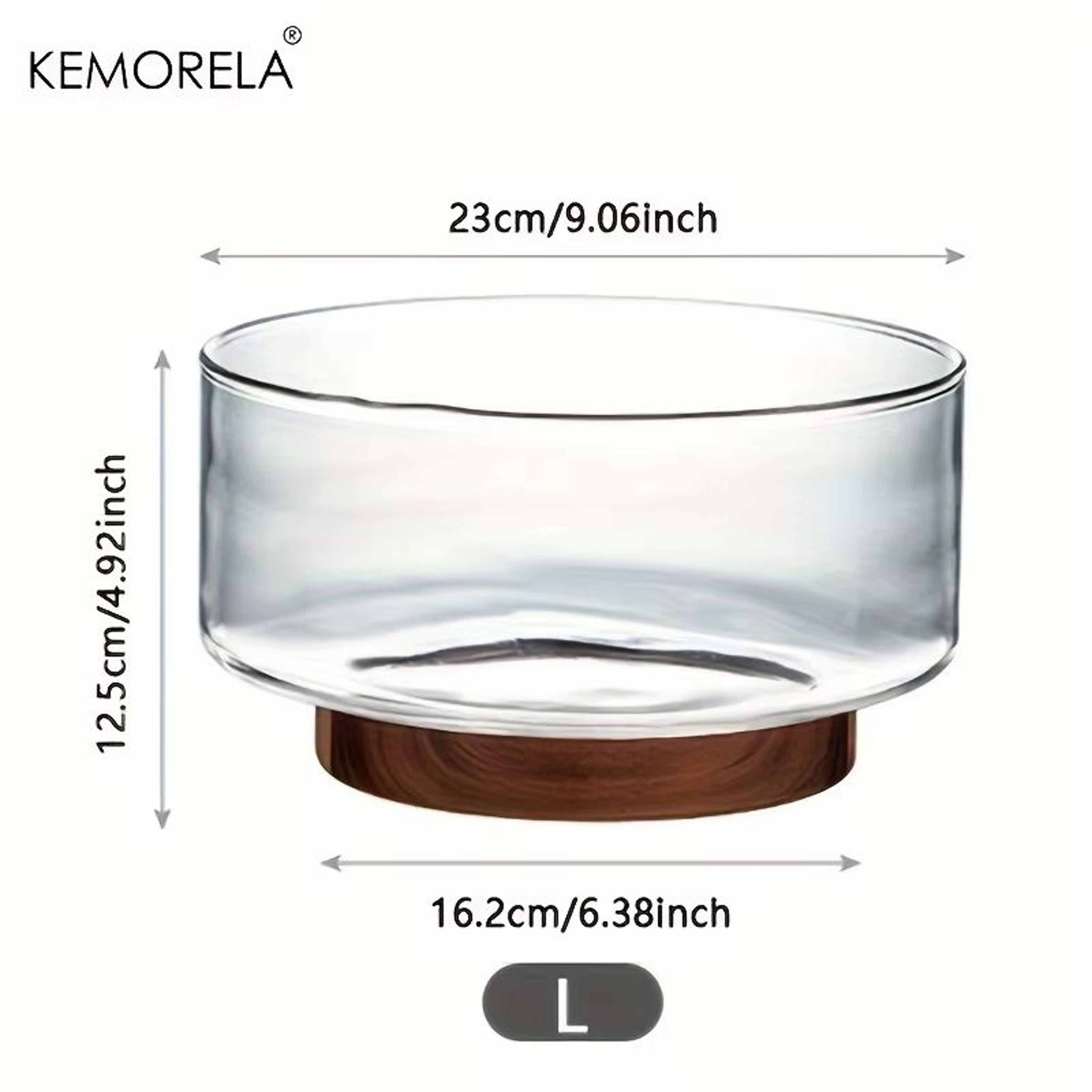 Large Clear Glass Bowl With Wooden Base  Fruit Salad Snack And Popcorn Serving Bowl 8