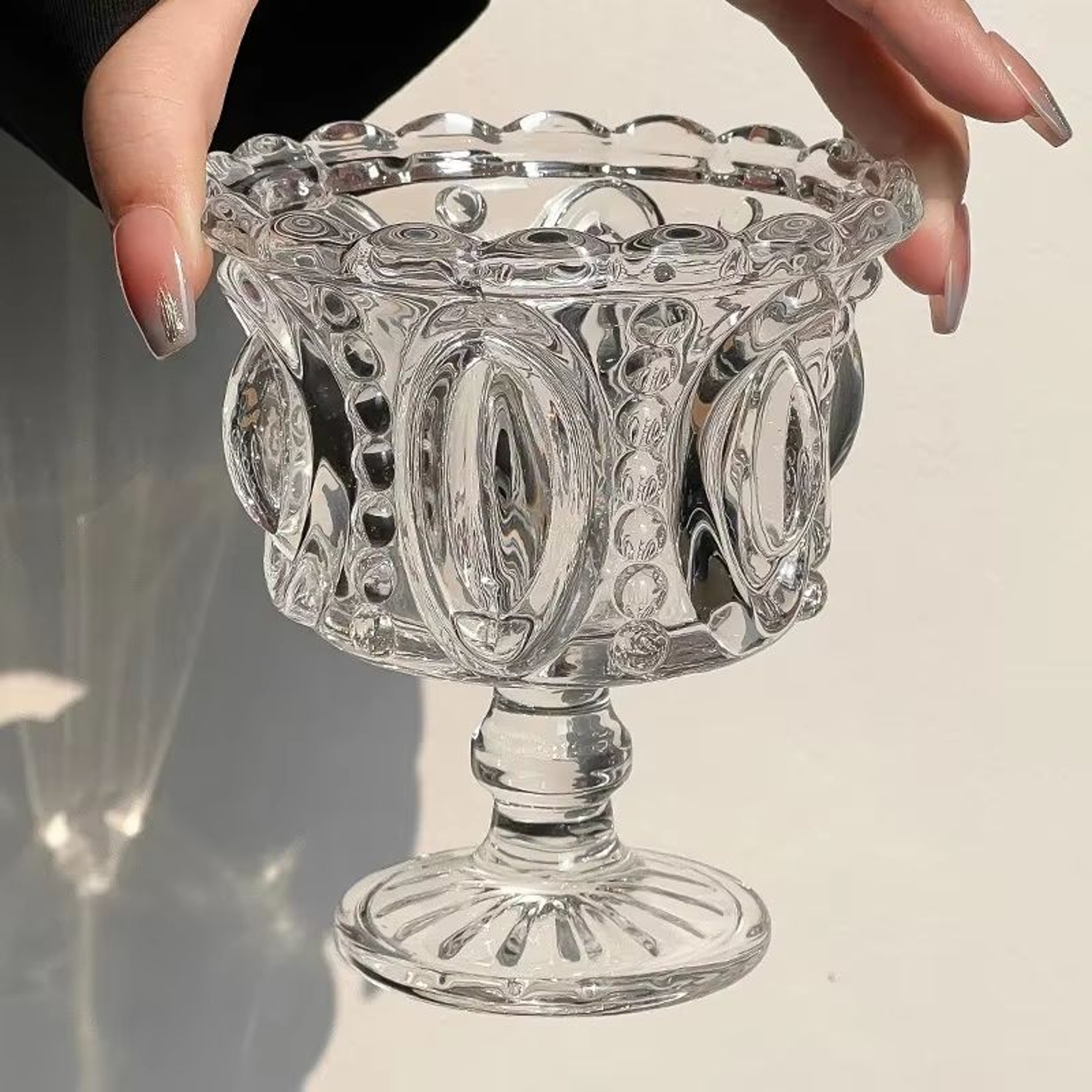 KEMORELA Retro Embossed Tall Glass Cup  Black CrystalStyle Goblet For Whiskey Coffee And Desserts 1 6