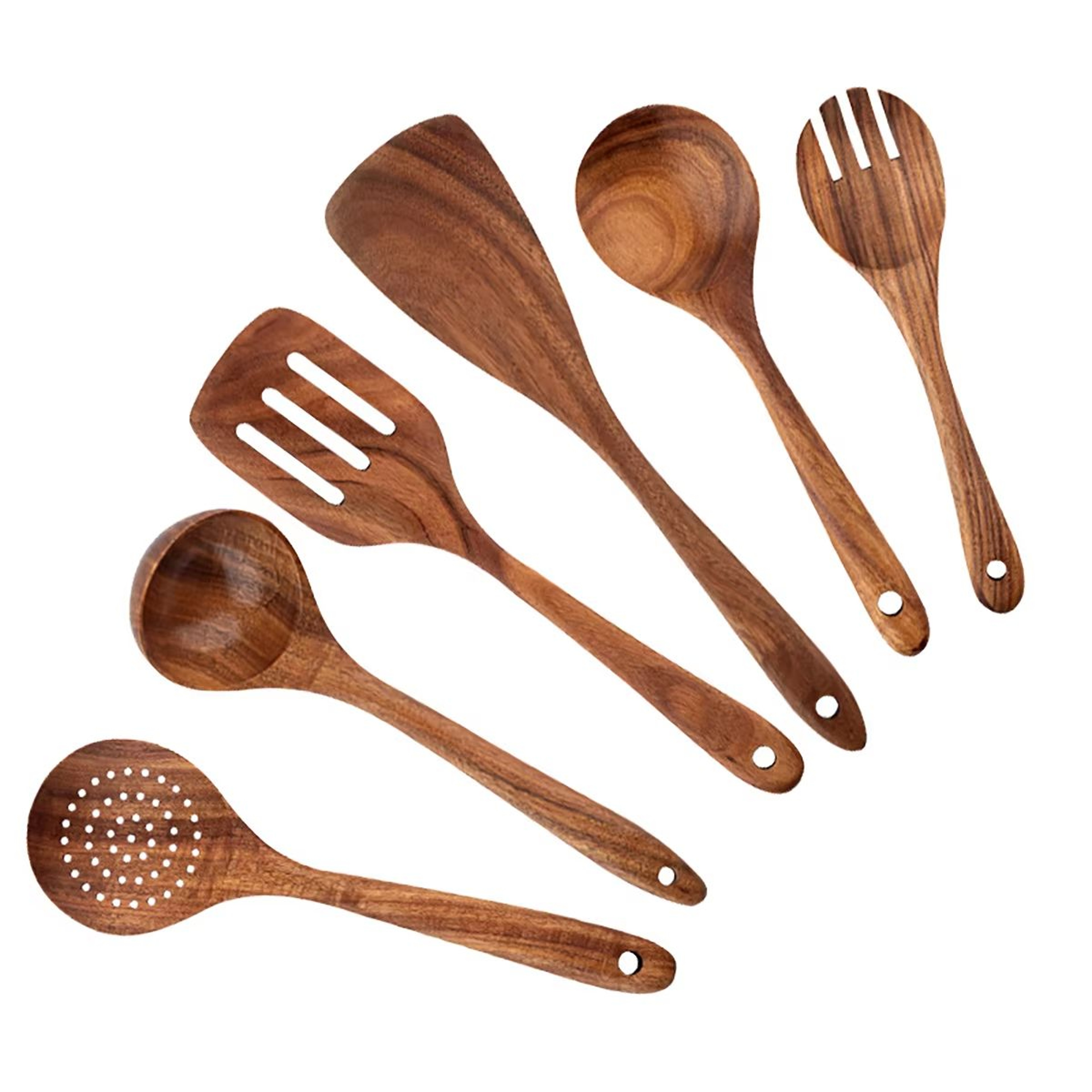 Wooden Kitchen Utensil Set With Holder  Spatulas Spoons Salad Fork And Stirring Tools For Cooking A 9