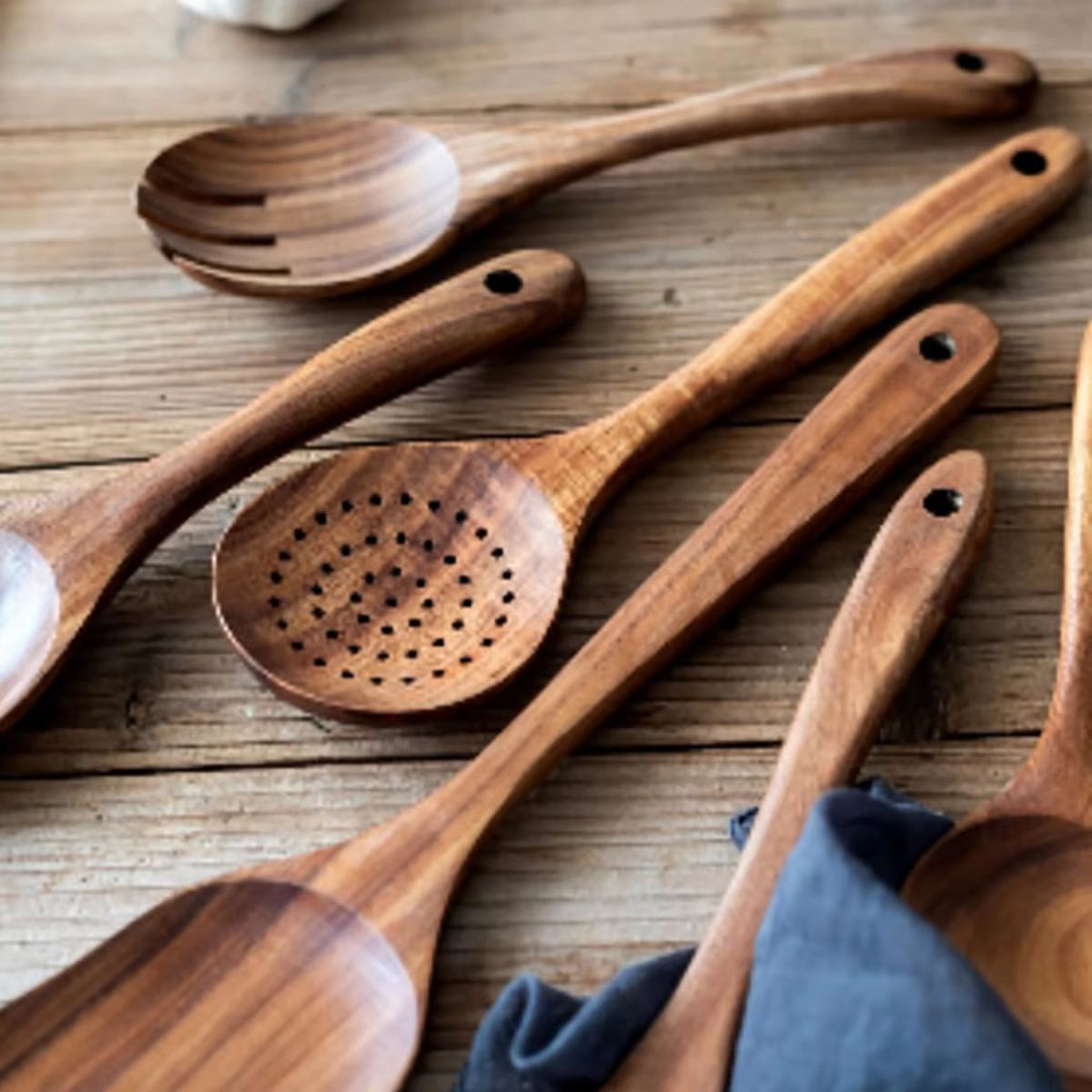 Wooden Kitchen Utensil Set With Holder  Spatulas Spoons Salad Fork And Stirring Tools For Cooking A 4