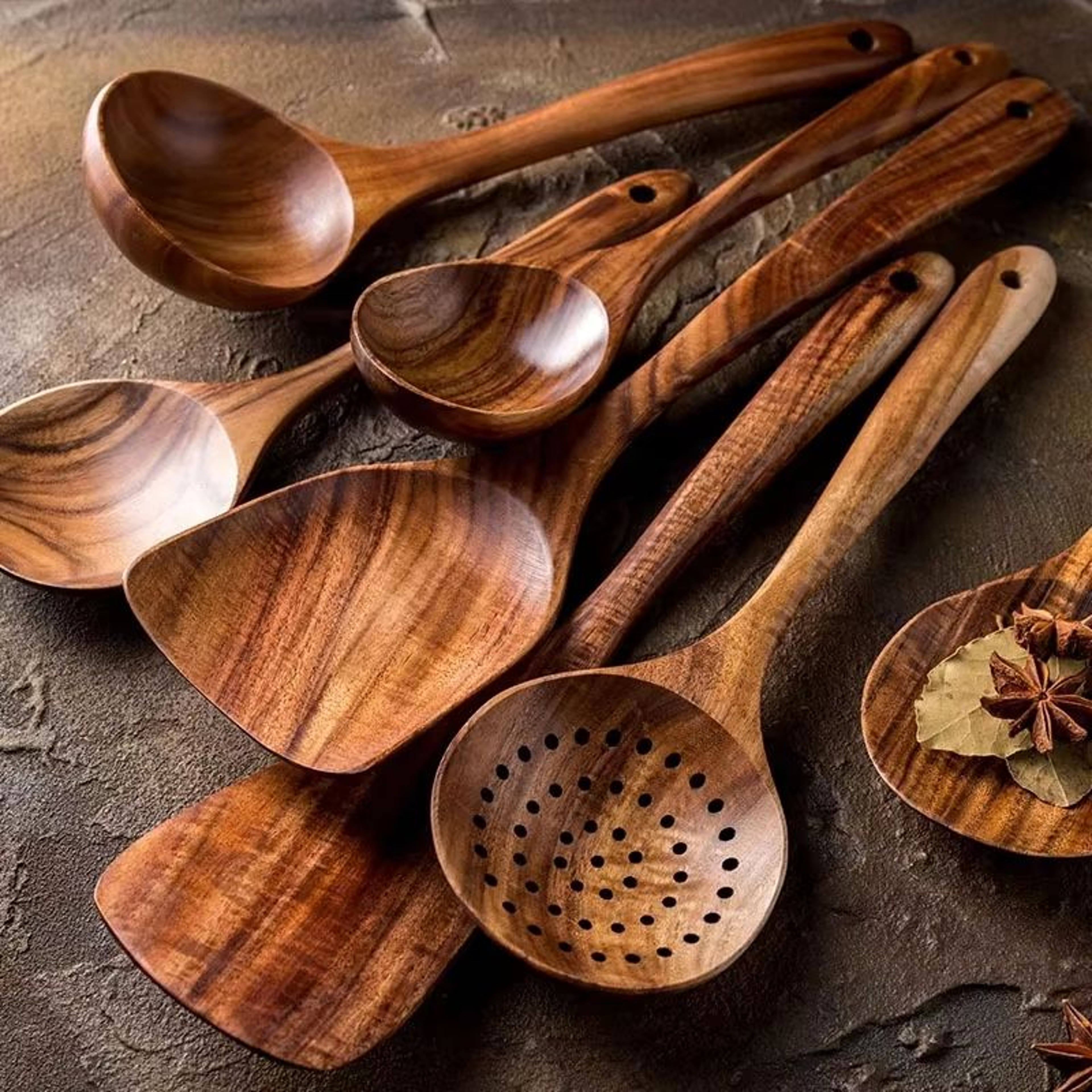 Teak Wooden Cooking Spoon Set  Natural NonStick Safe Kitchen Utensils 110 Pieces 0