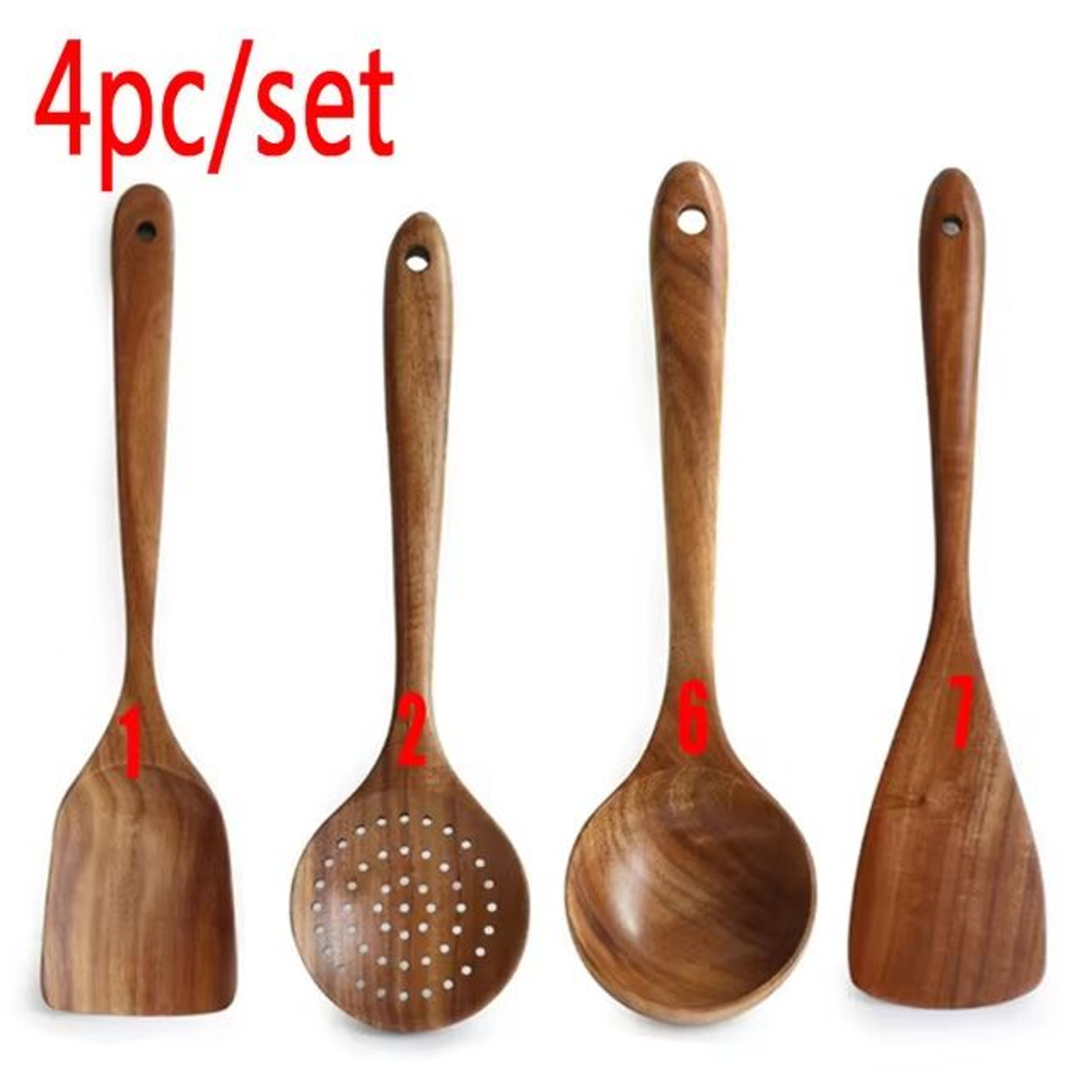 Teak Wooden Cooking Spoon Set  Natural NonStick Safe Kitchen Utensils 110 Pieces 9