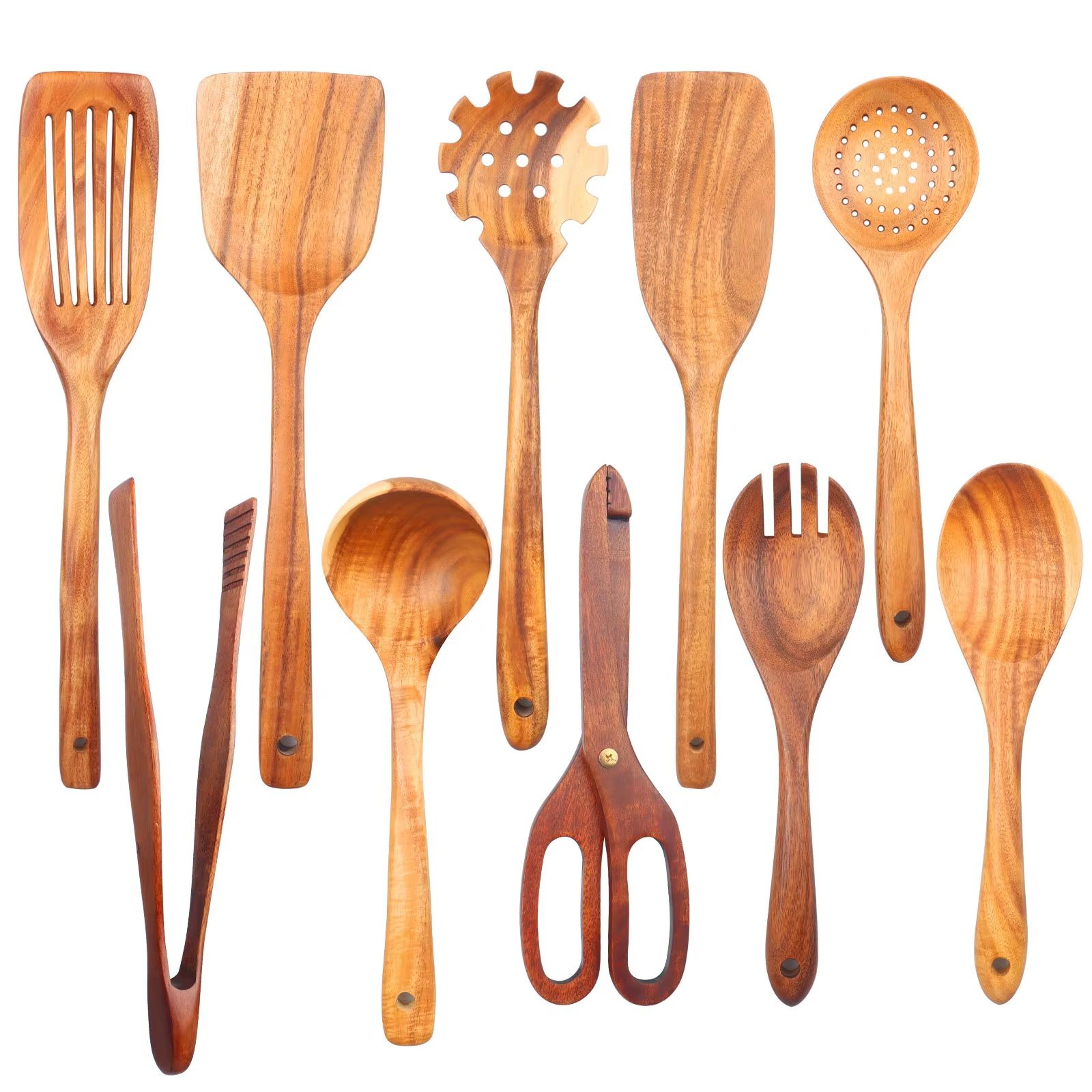 Teak Wooden Cooking Spoon Set  Natural NonStick Safe Kitchen Utensils 110 Pieces 11