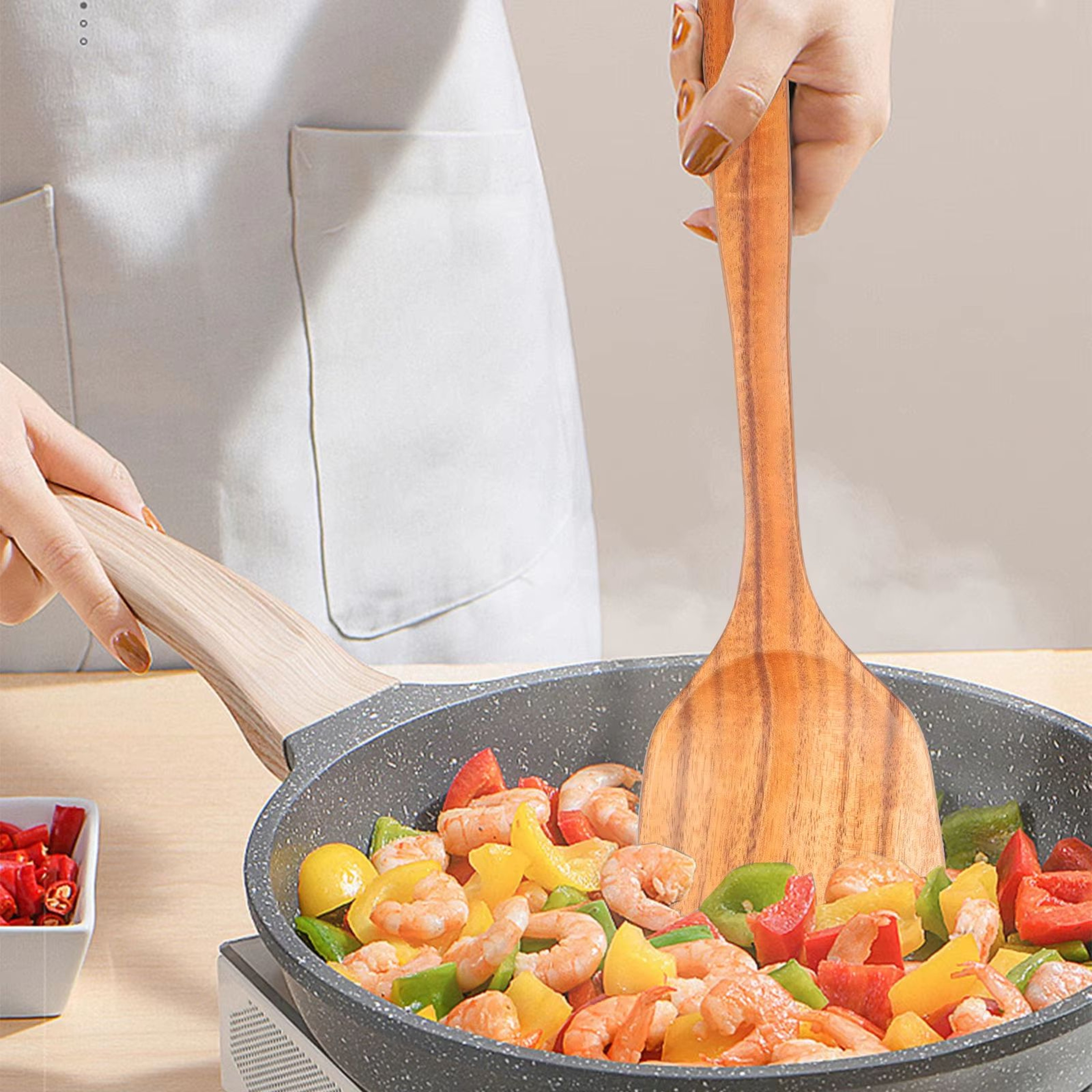 Teak Wooden Cooking Spoon Set  Natural NonStick Safe Kitchen Utensils 110 Pieces 5