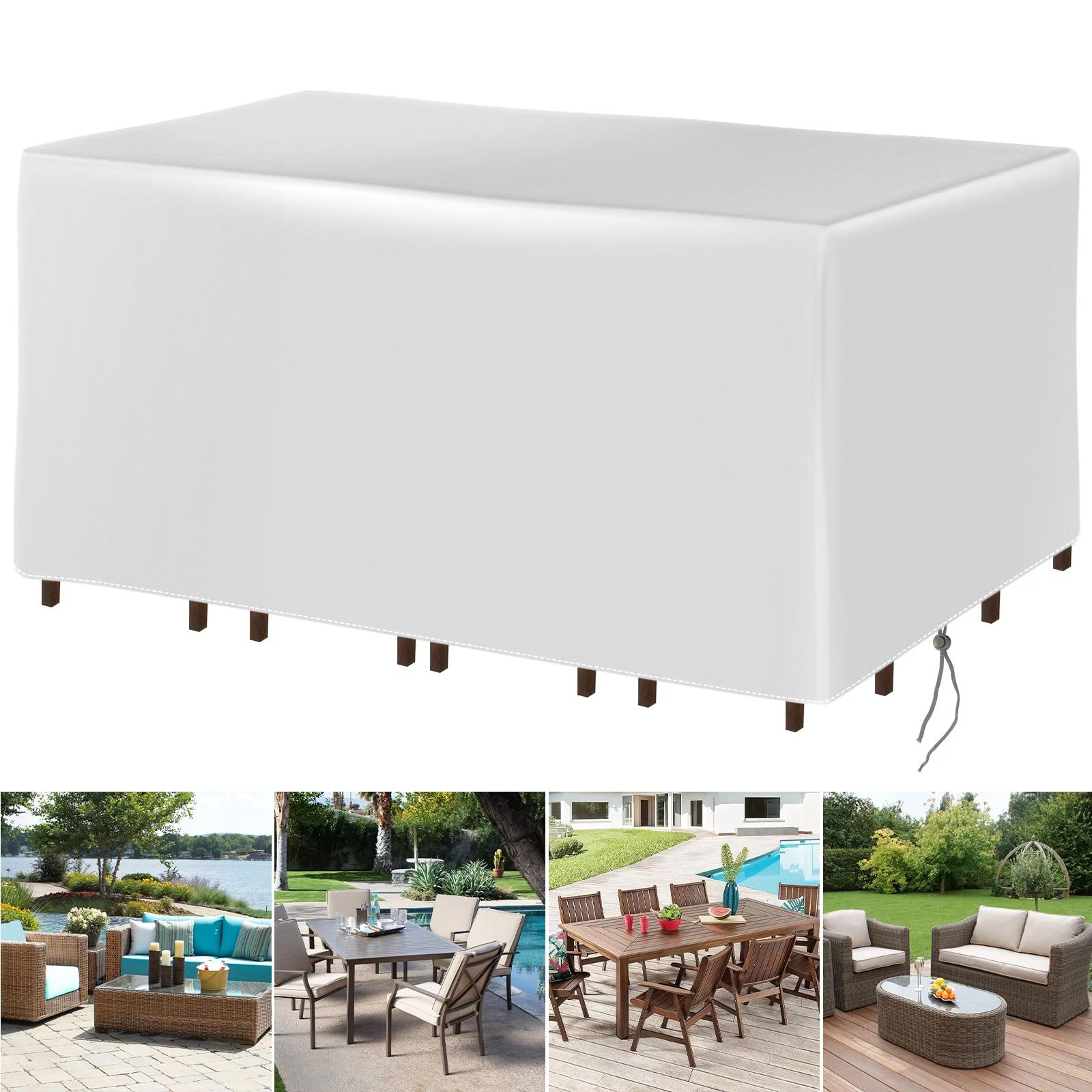 Heavy Duty Rectangular Waterproof Patio Table Cover For Outdoor Dining Table And Chair Sets CanvasS 5