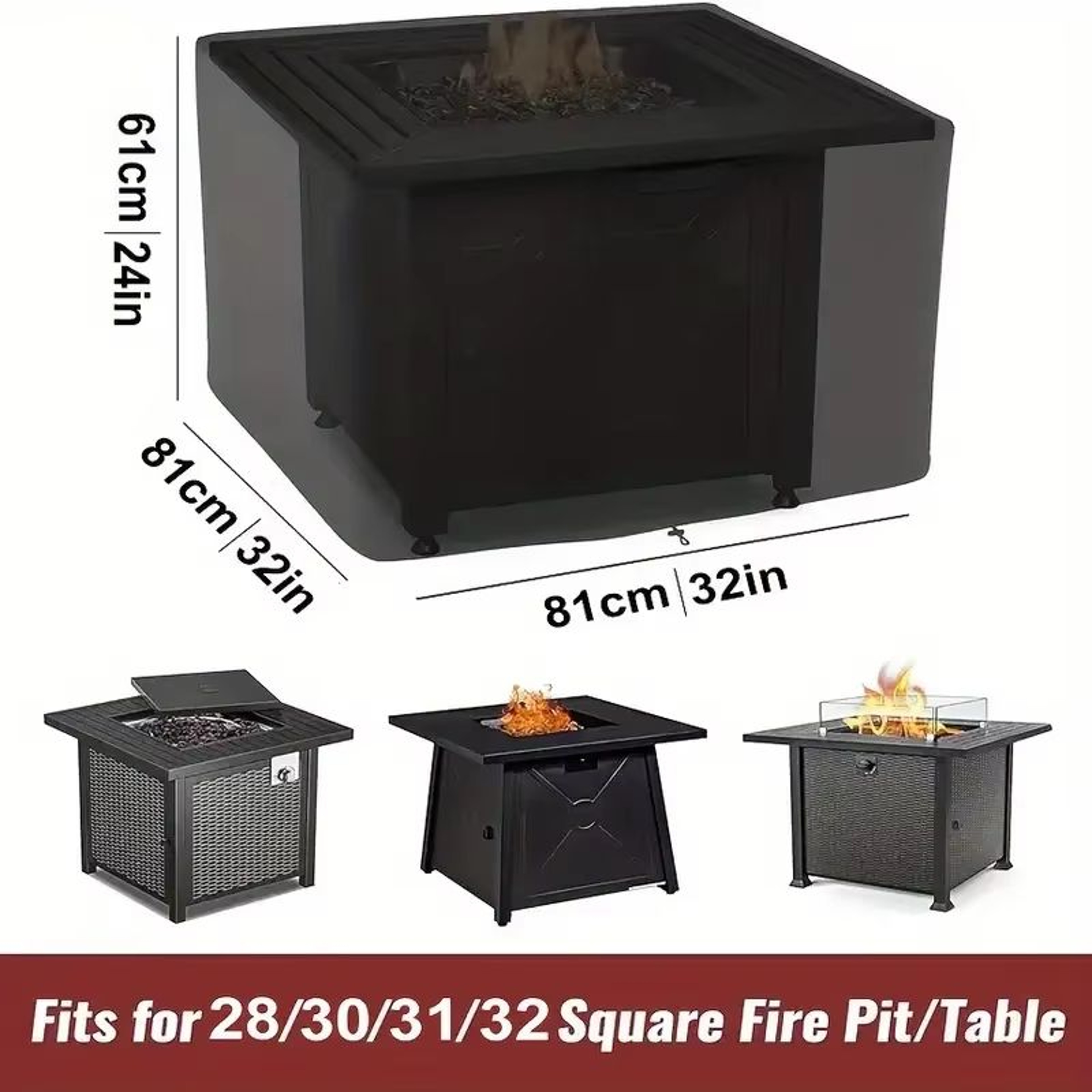 Square 210T Waterproof Fire Pit Cover  UV  Fade Resistant Outdoor Fire Pit Table Protector 4