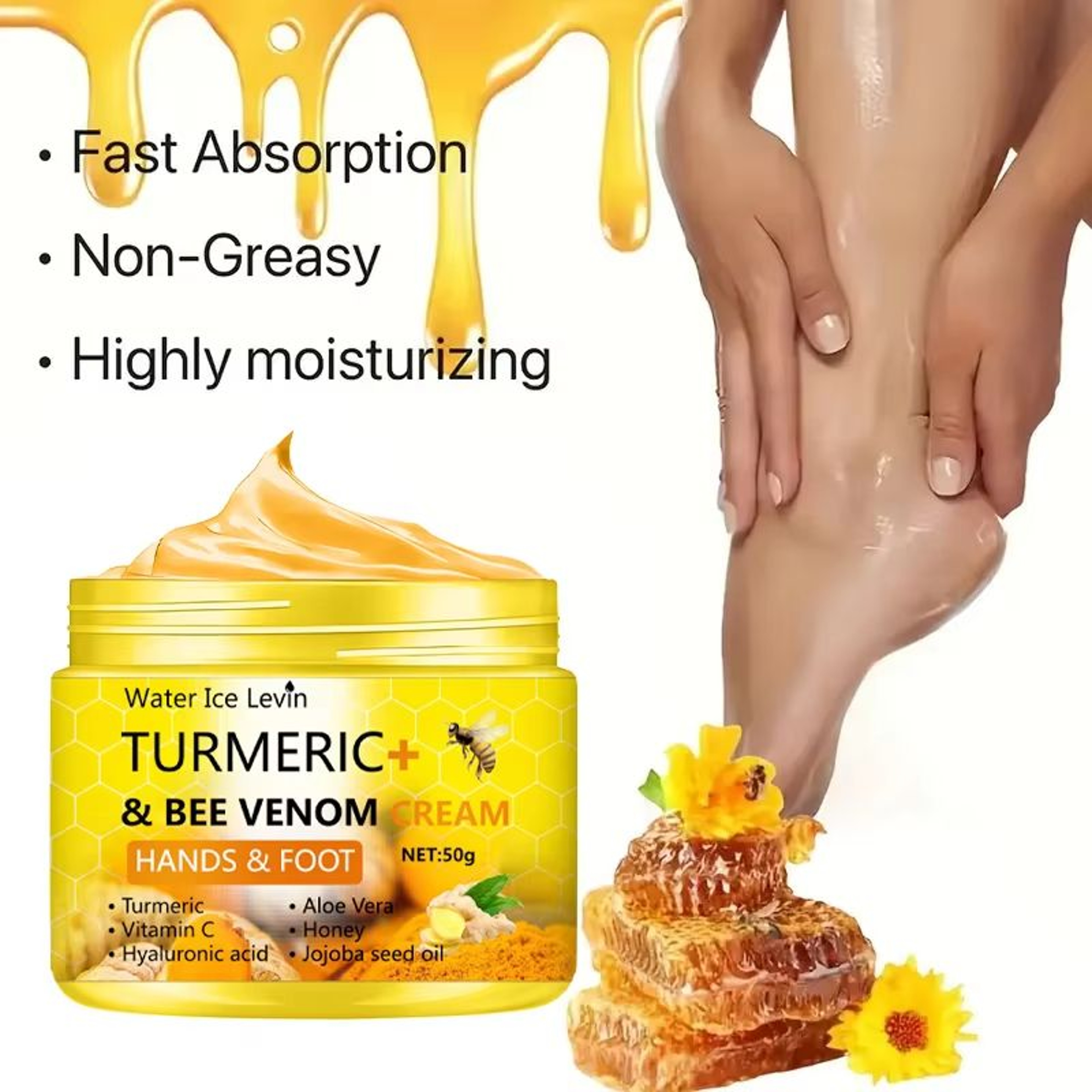 Turmeric  Bee Venom AntiDrying Crack Foot  Hand Repair Cream  Deep Moisture  Skin Renewal 2