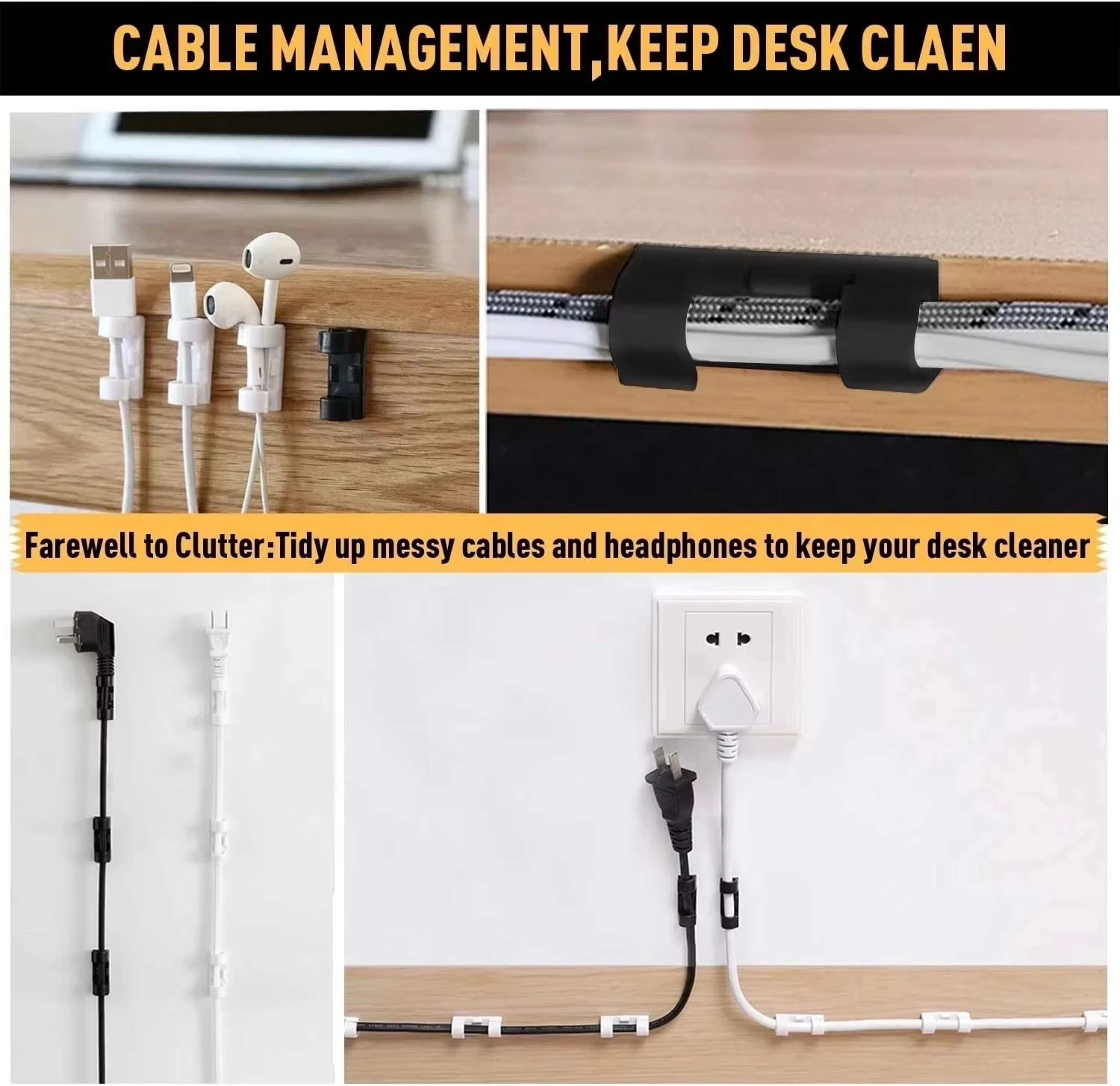 SelfAdhesive Cable Organizer Clips For Desktop And Home Cord Management 3