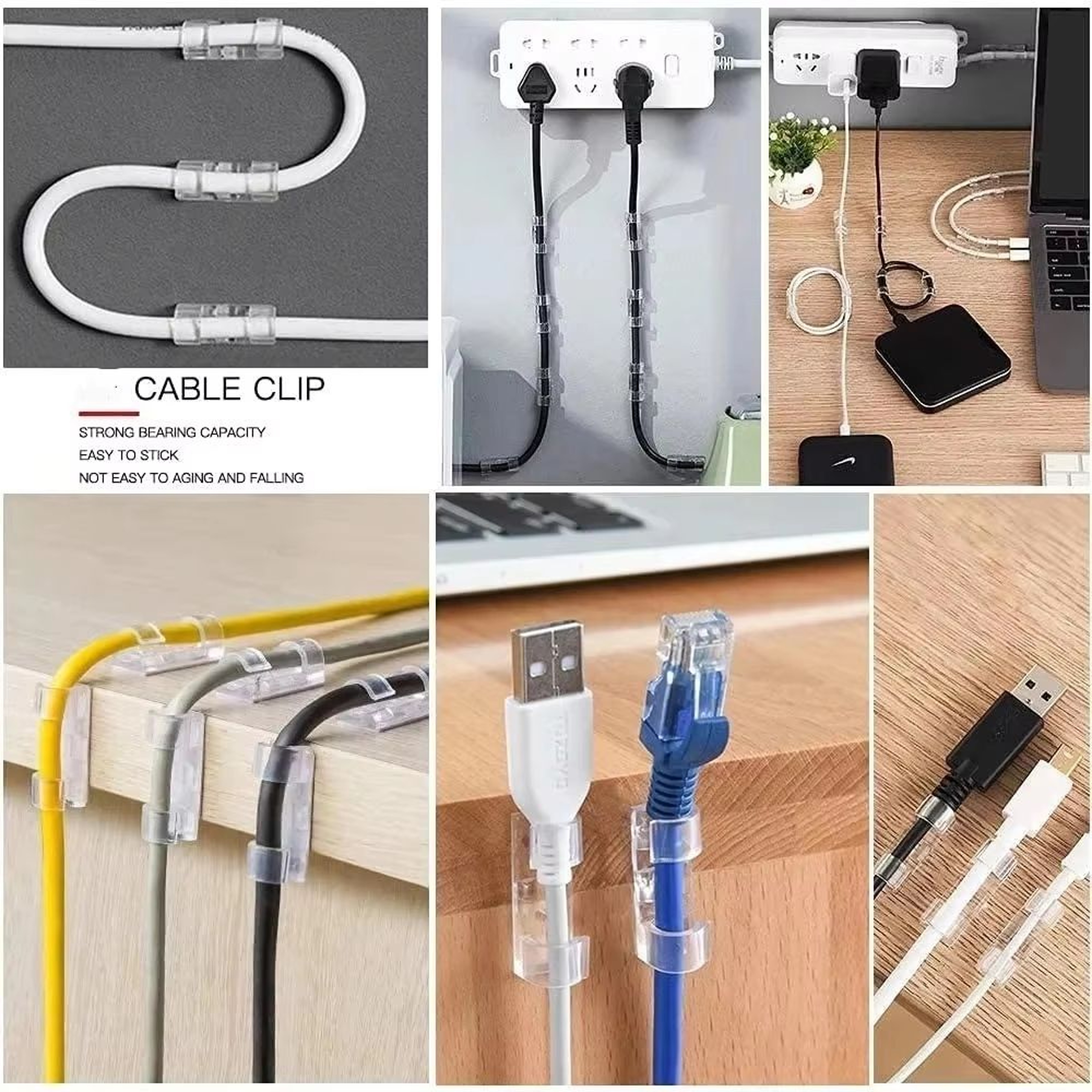SelfAdhesive Cable Organizer Clips For Desktop And Home Cord Management 4