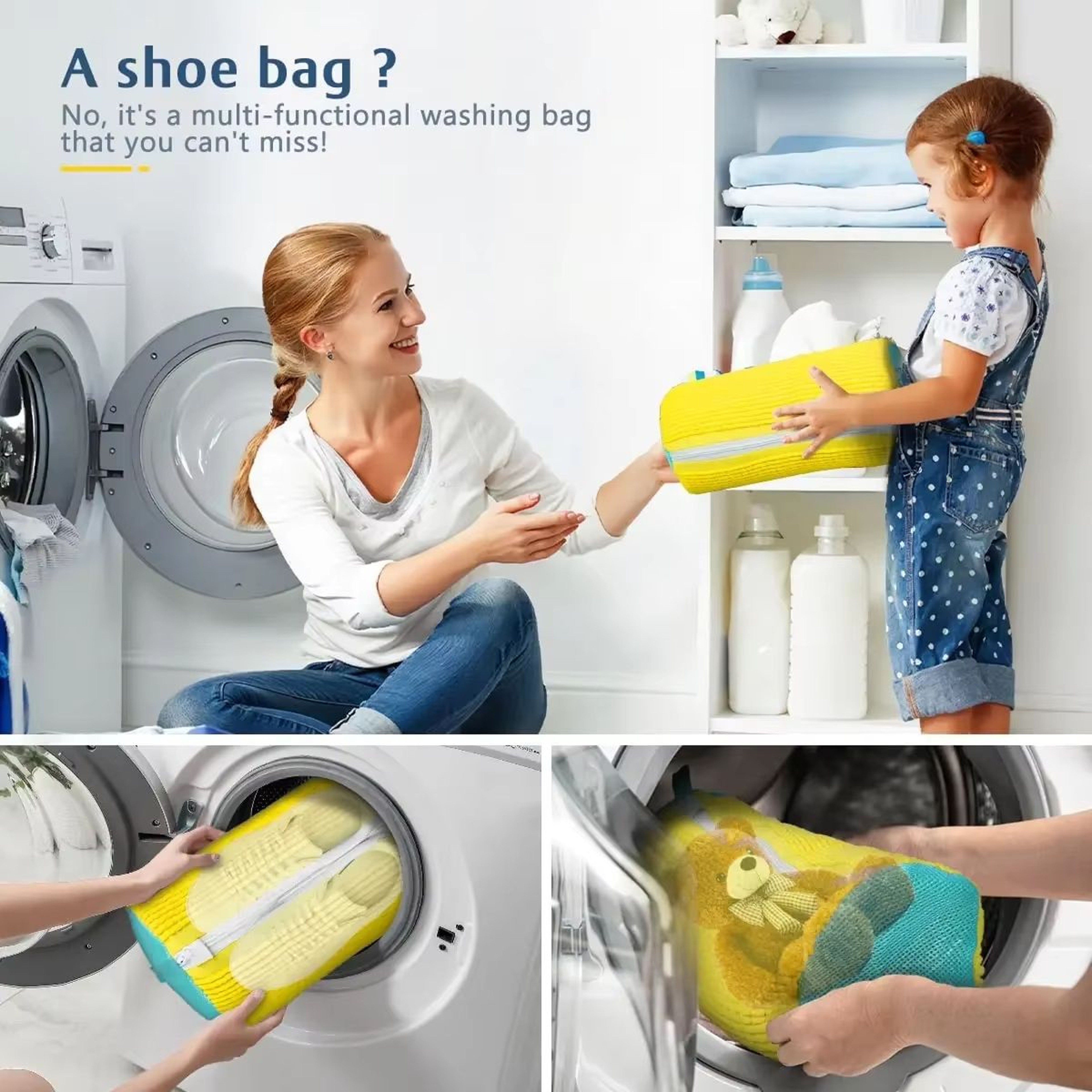 Durable Shoe Washing Machine Laundry Bag For Sneakers And Casual Shoes  Yellow With Blue Zipper 1