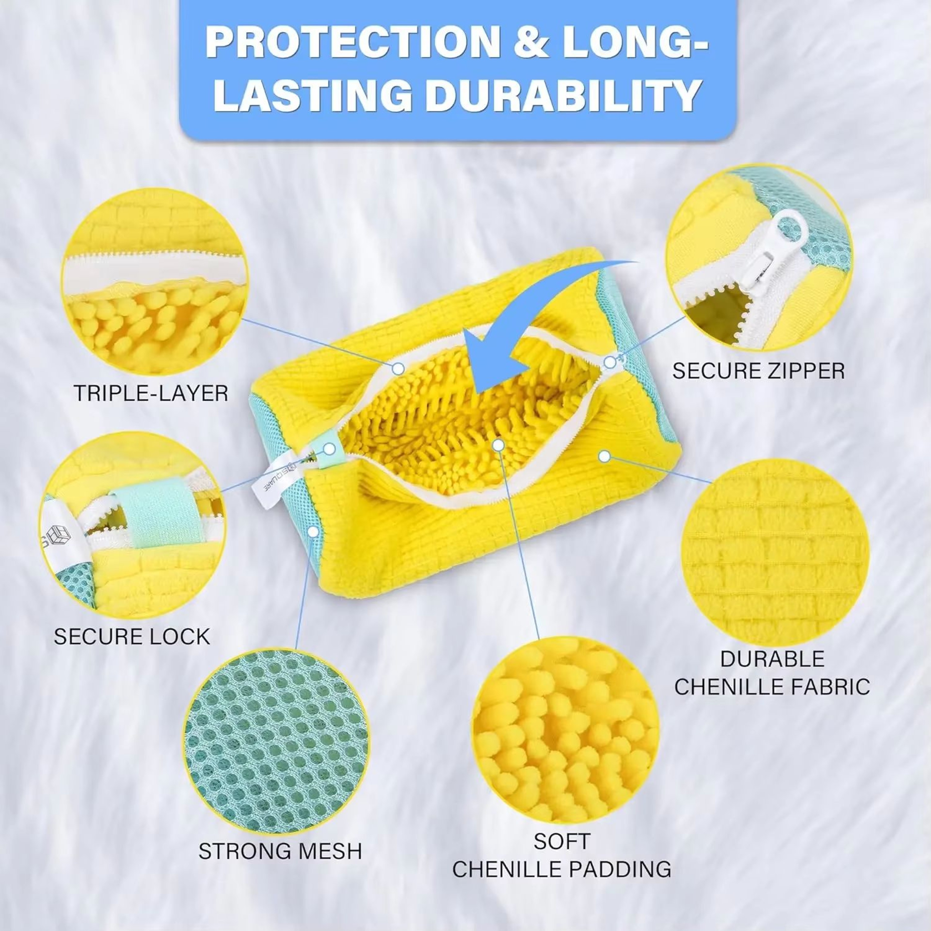 Durable Shoe Washing Machine Laundry Bag For Sneakers And Casual Shoes  Yellow With Blue Zipper 2