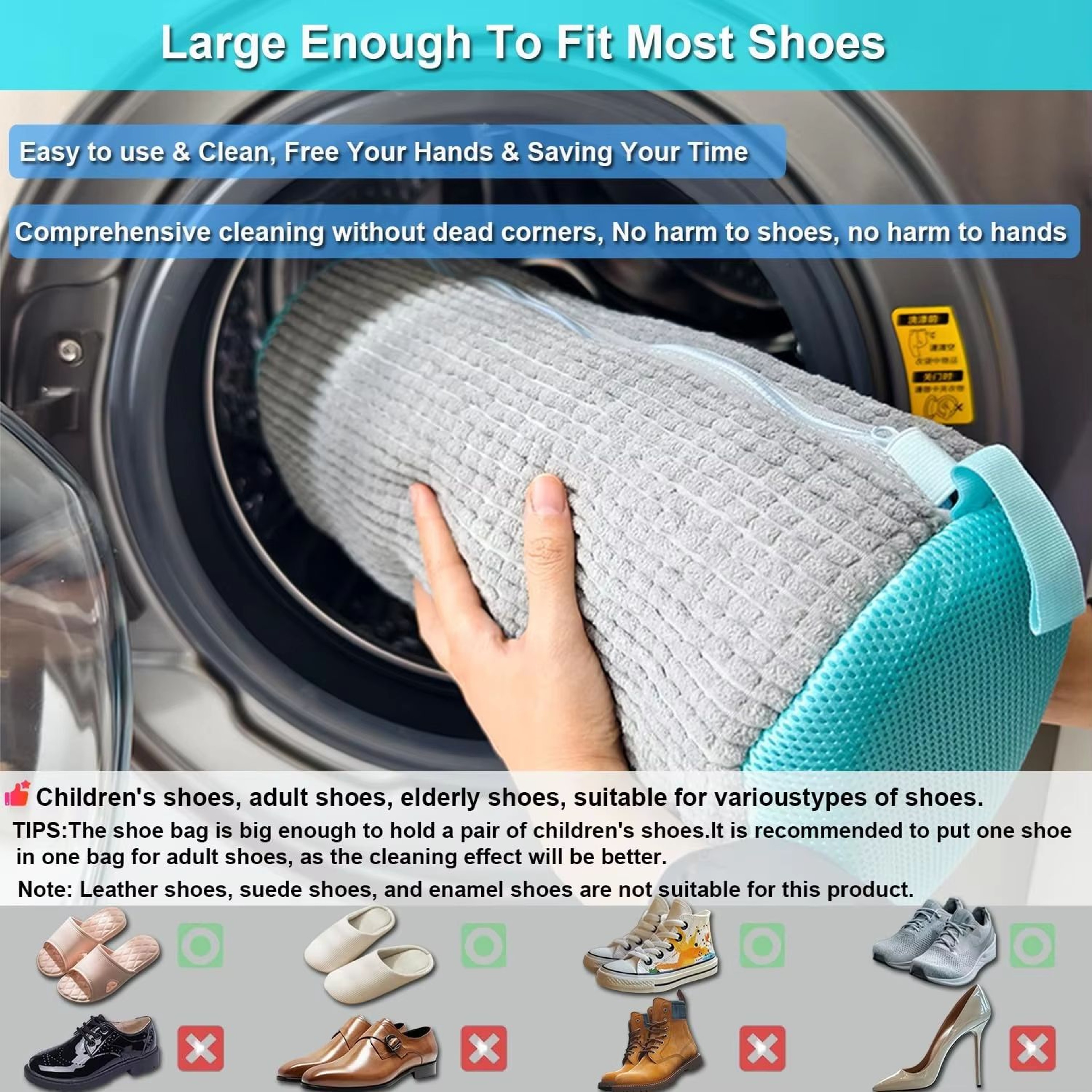 Durable Shoe Washing Machine Laundry Bag For Sneakers And Casual Shoes  Yellow With Blue Zipper 4