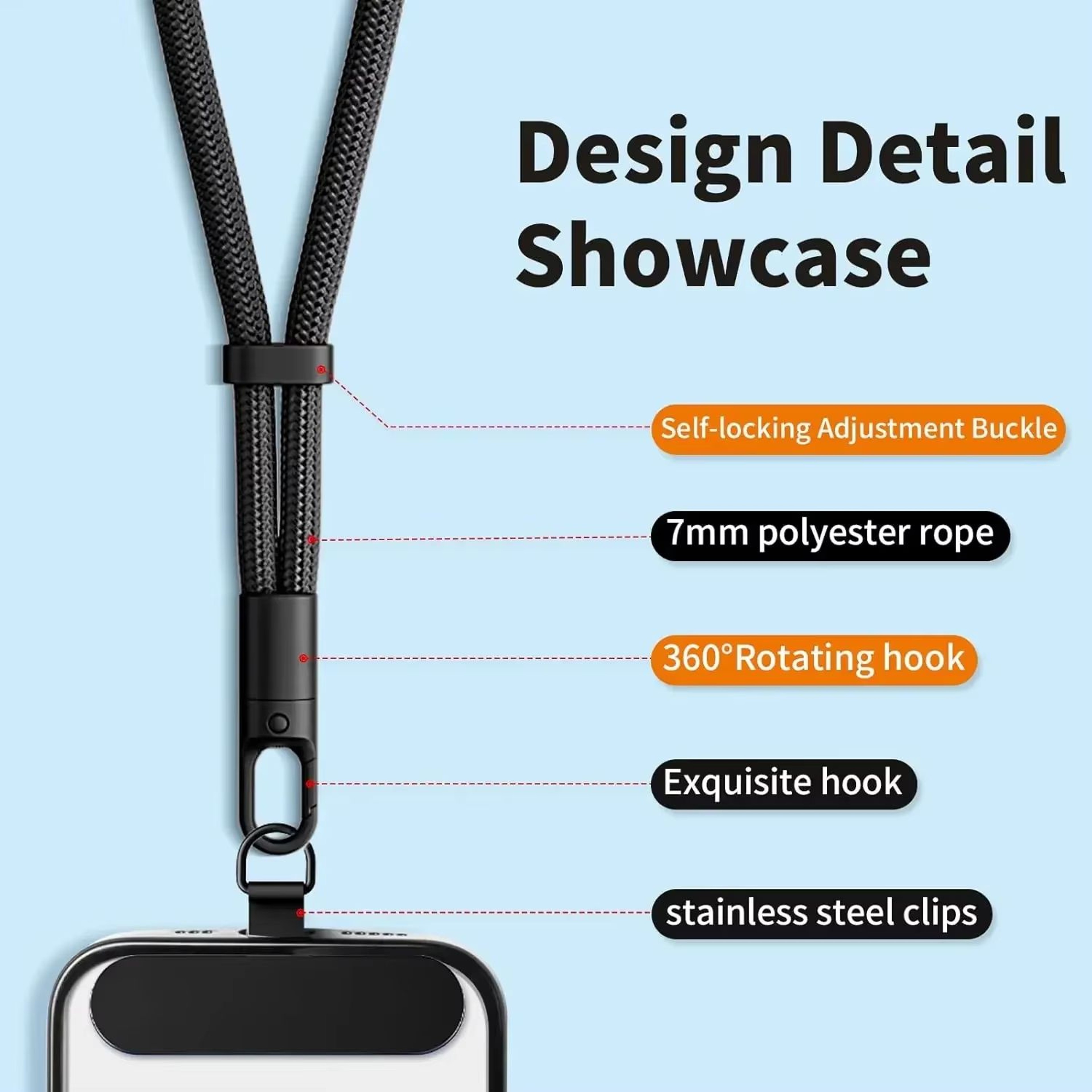 Adjustable Short Phone Lanyard Wrist Strap With Rotating Tether Tab For IPhone And Samsung 3