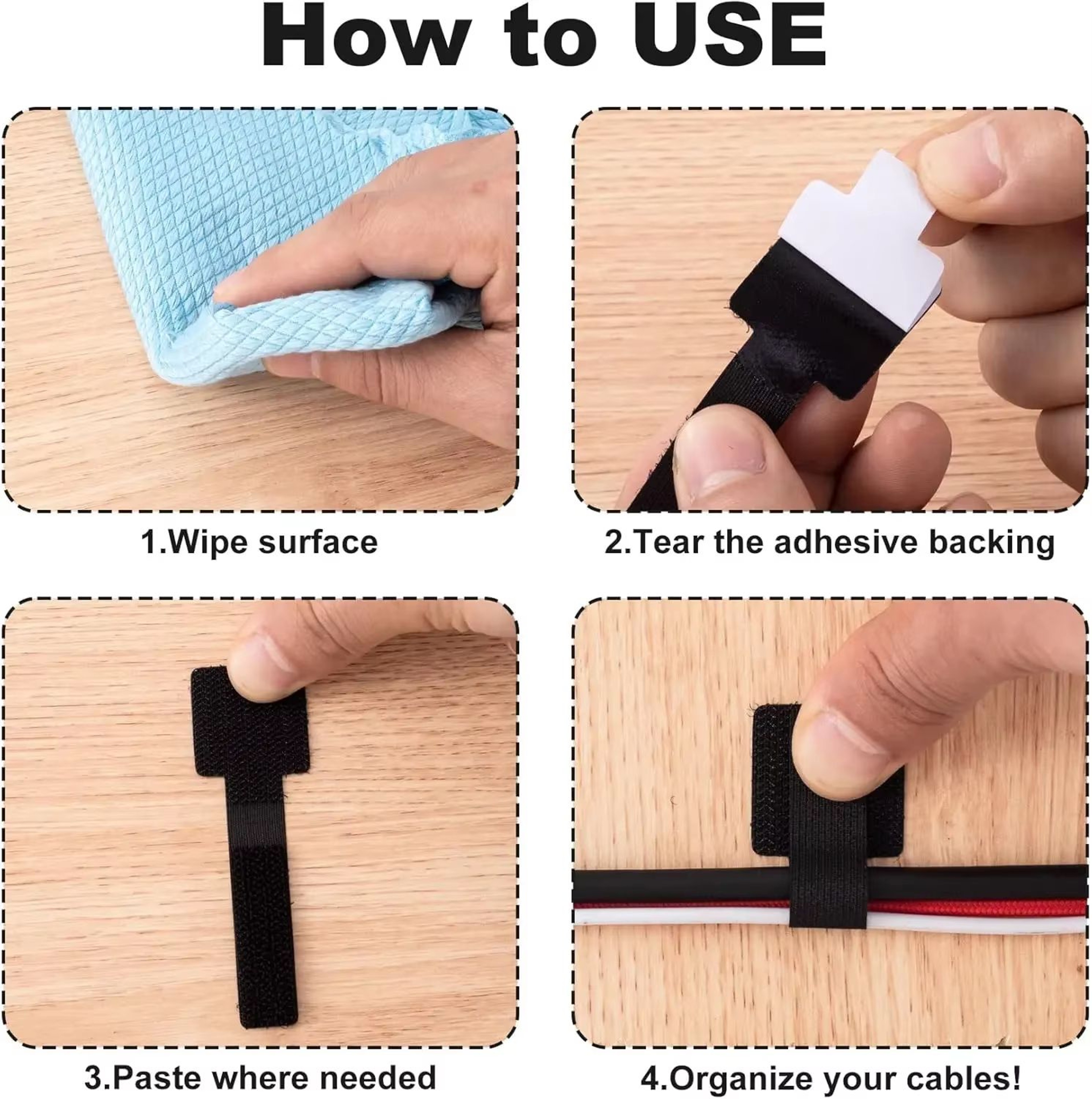 Reusable SelfAdhesive Cable Ties Adjustable Cord Organizer Straps 5