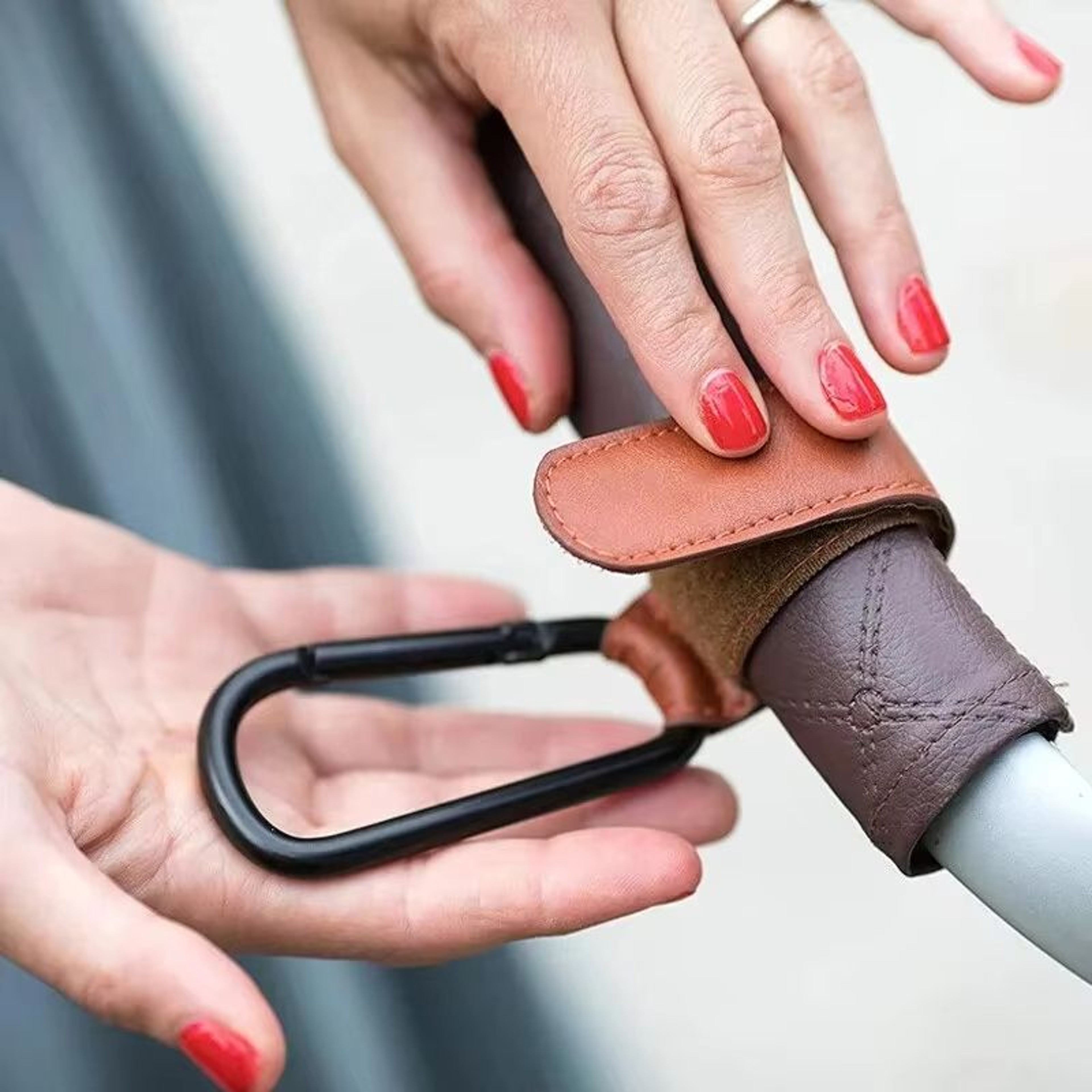 Adjustable Leather Stroller Hooks 2Pack Universal PU Pram Bag Hangers For Diaper Bag And Travel Ess 1