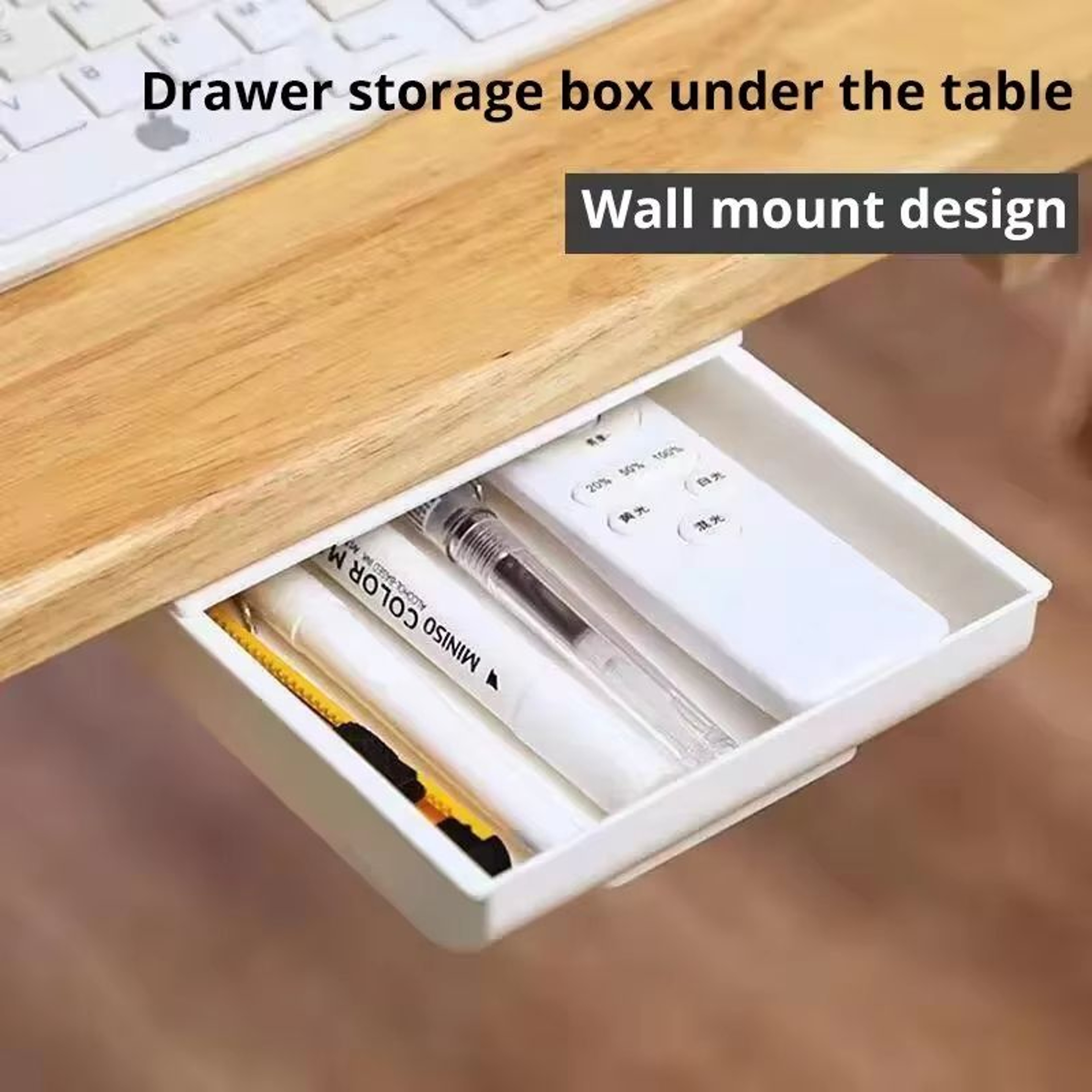 Premium UnderDesk Hidden Storage Drawer  SelfAdhesive SpaceSaving Organizing Tray 1