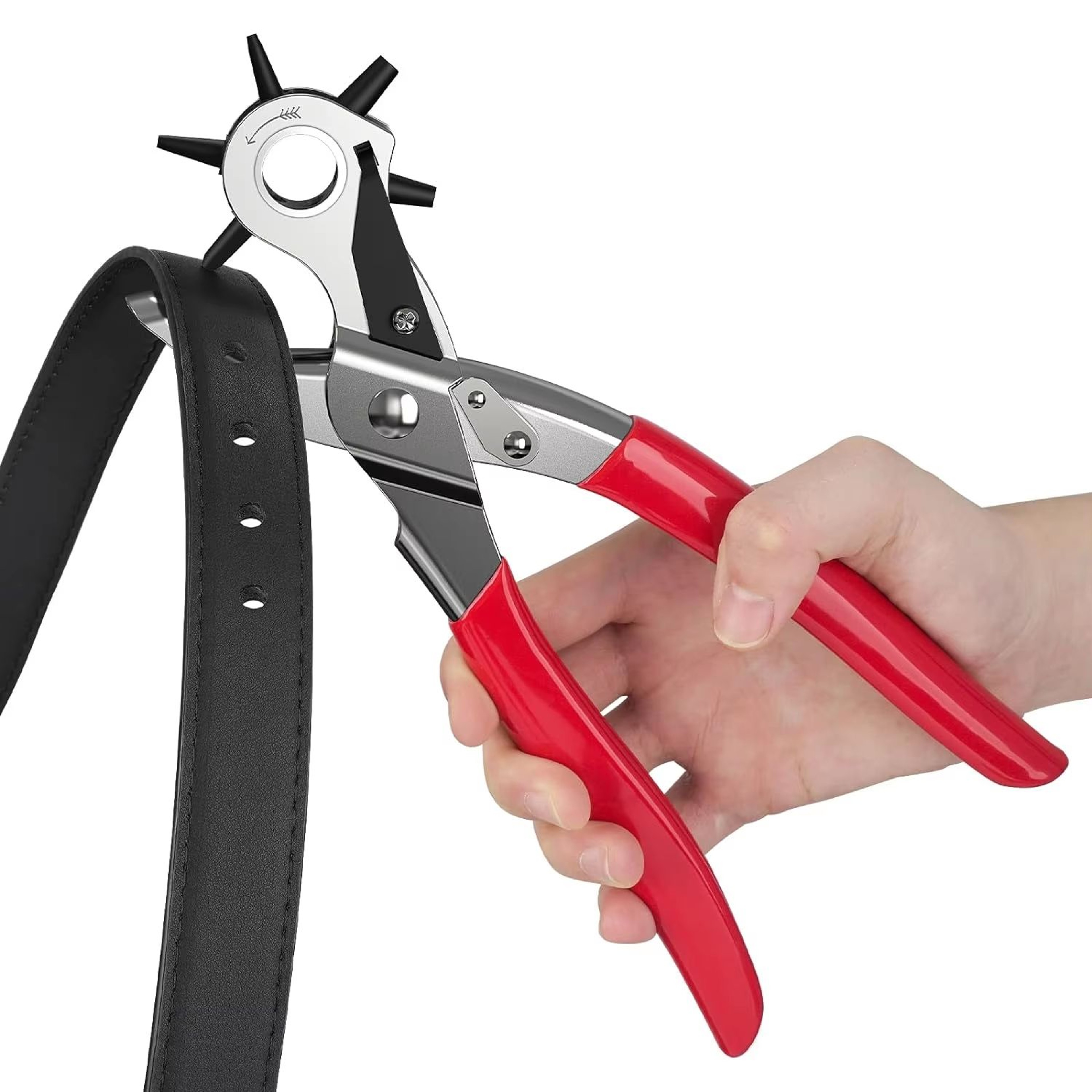 MultiSize Rotating Leather Punch  6Hole Belt Hand Punch Tool For DIY Leather Crafts 0