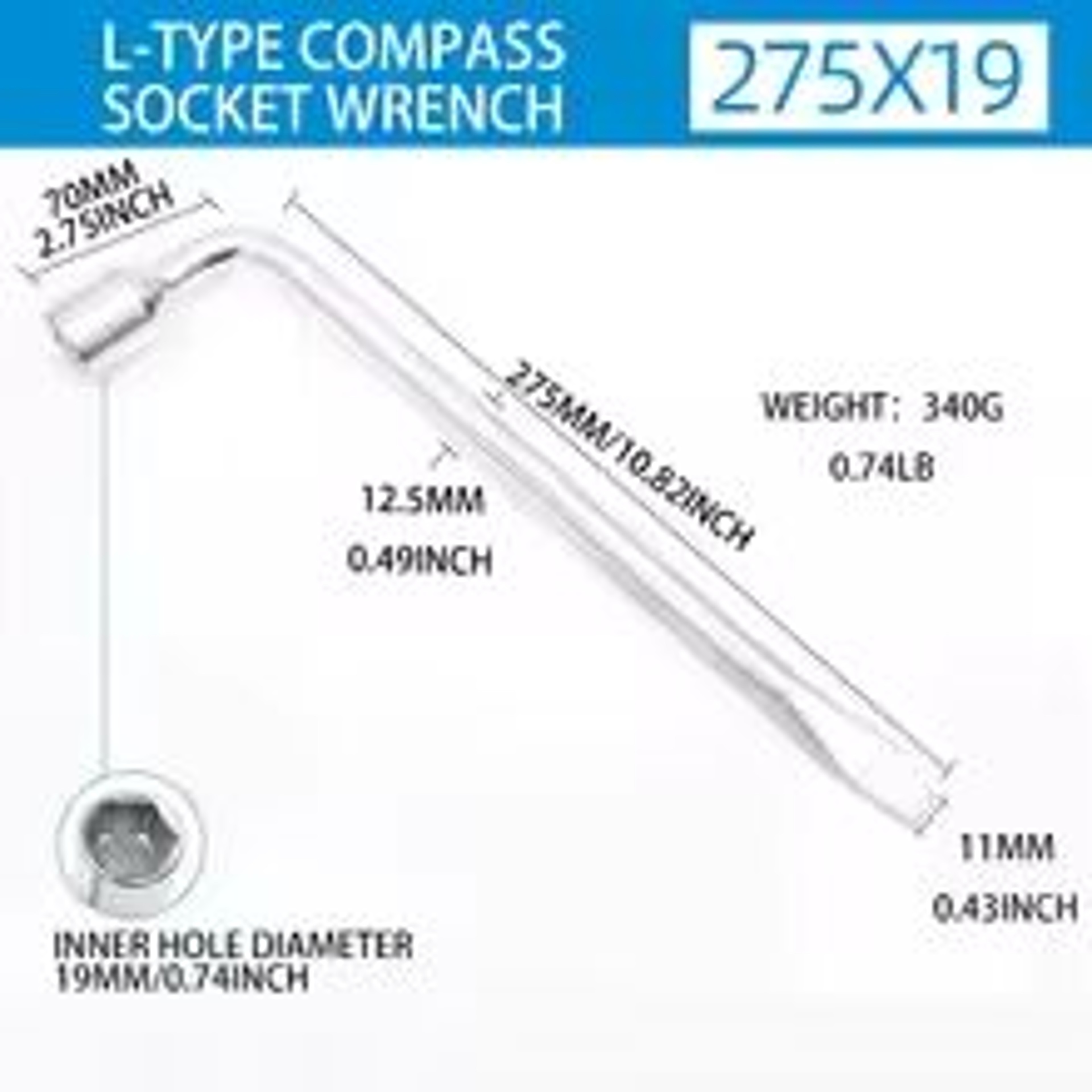 Car Spare Tire Lug Wrench  LType Hex Socket Repair Tool 171921 Mm With Slotted End 4