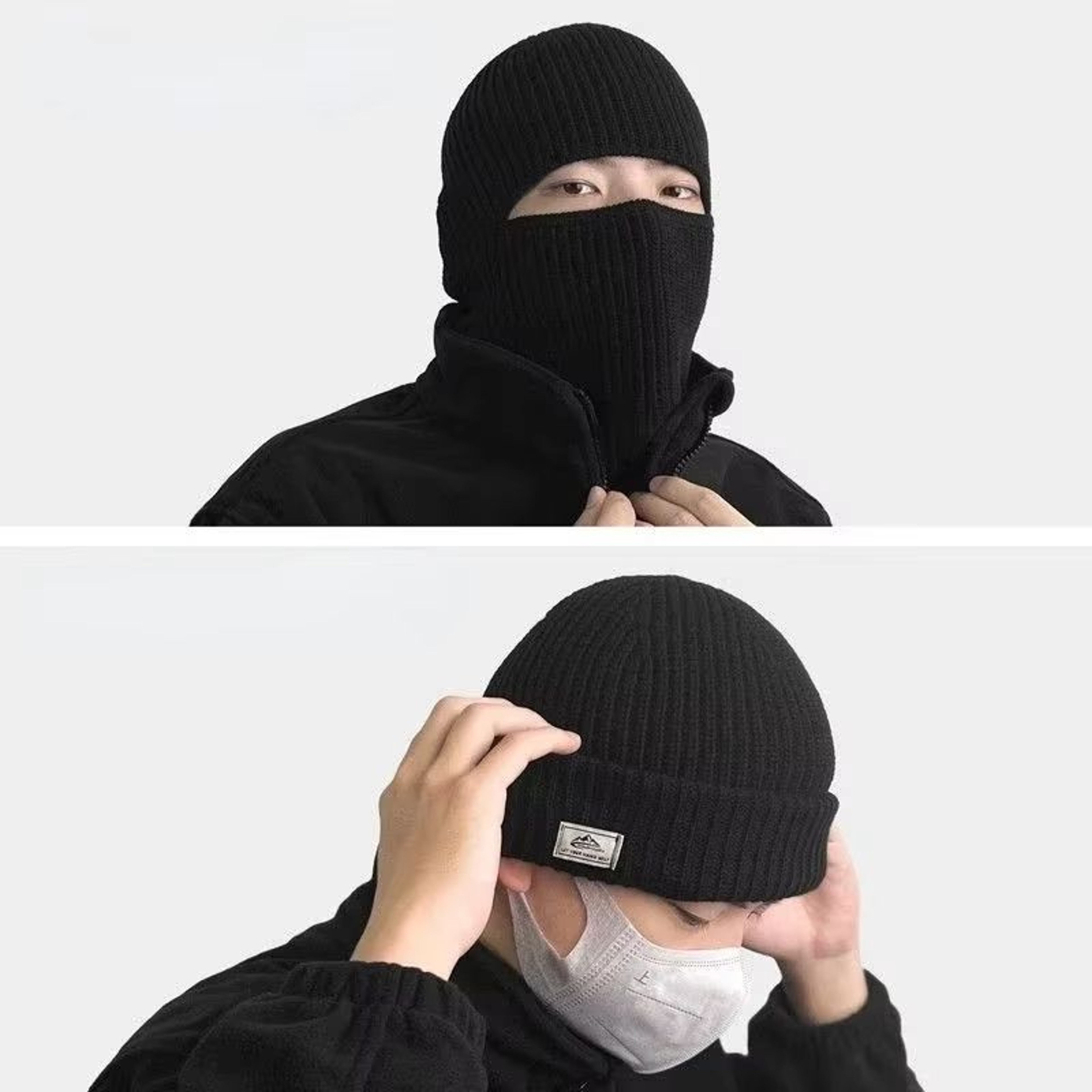 2in1 Winter Knit Beanie And Balaclava Hat Windproof Full Face Ski Mask Cap 1