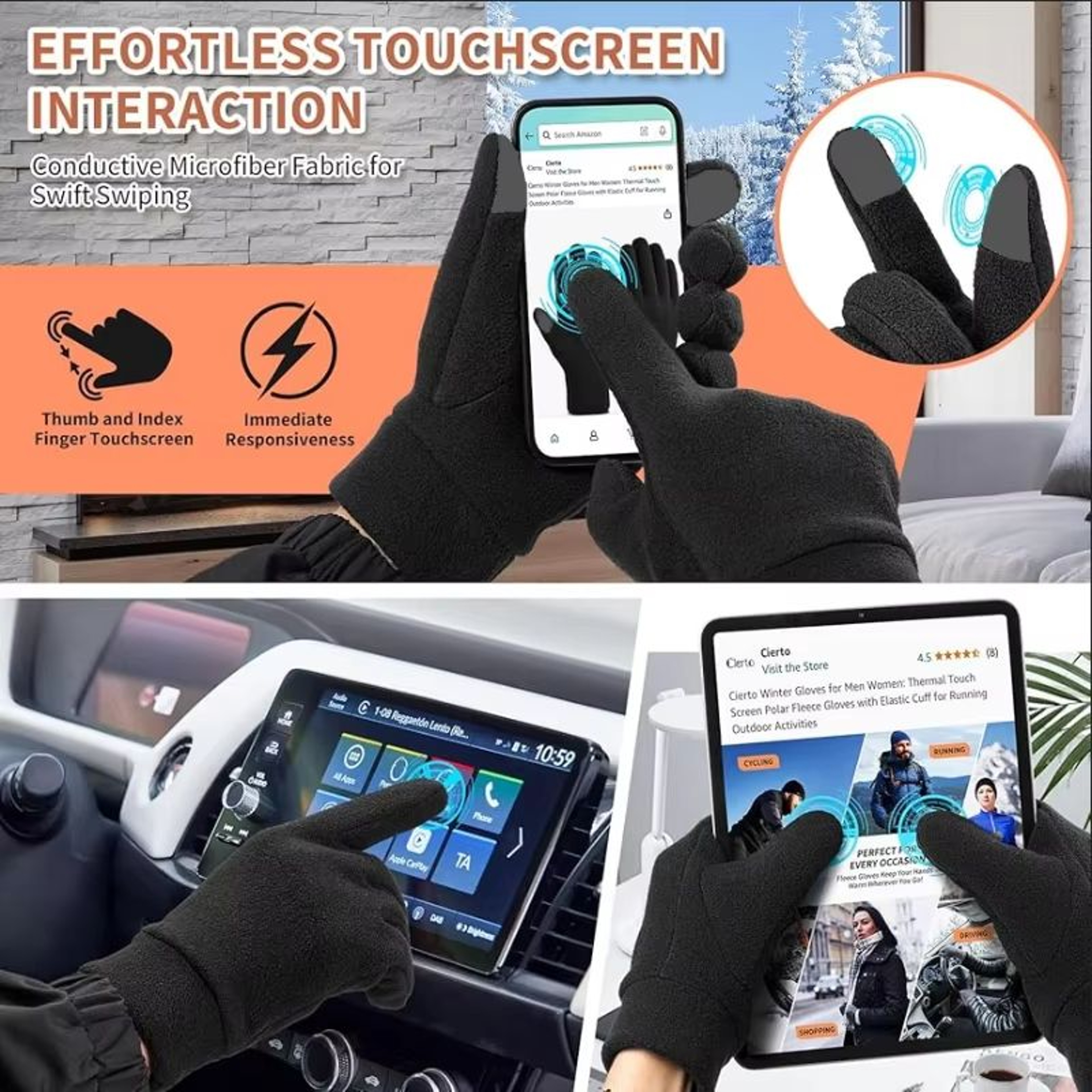 Polar Fleece Winter TouchScreen Gloves For Men And Women Outdoor Sports 3