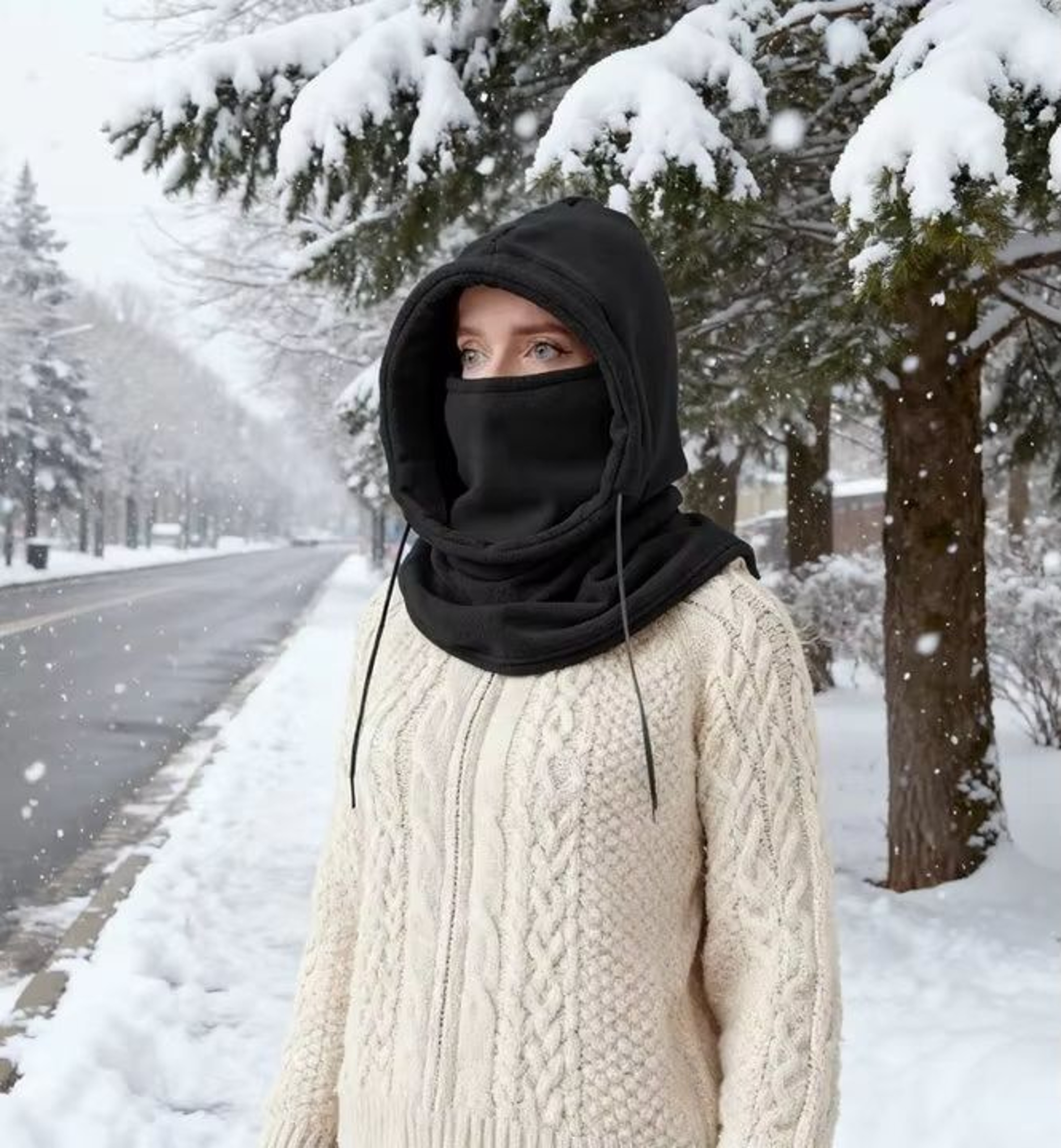Unisex Winter Knit Balaclava Hood Windproof Mask With Drawstring 4