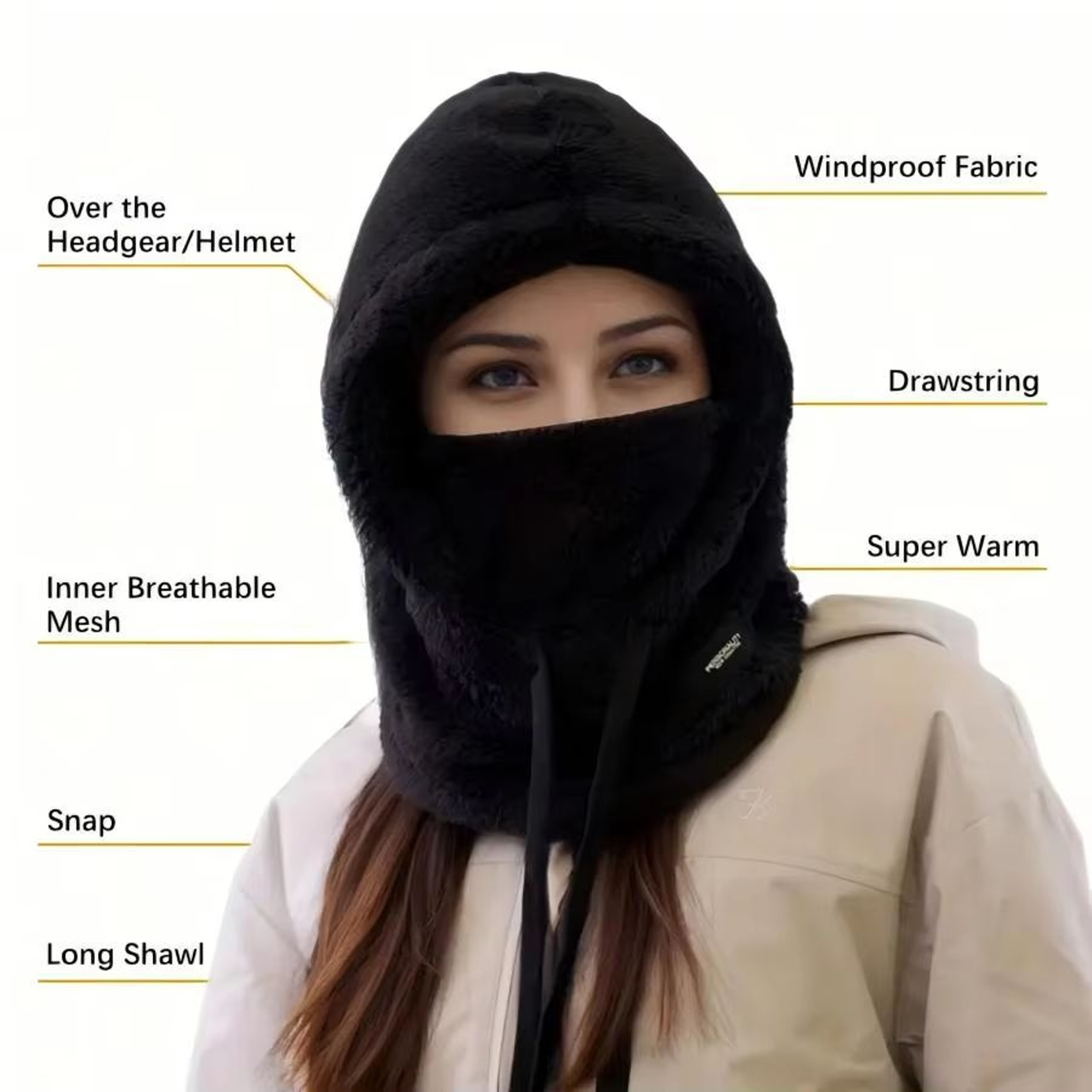 Winter Thermal Windproof Balaclava Ski Hood With Adjustable Neck Cover Full Face Mask 1