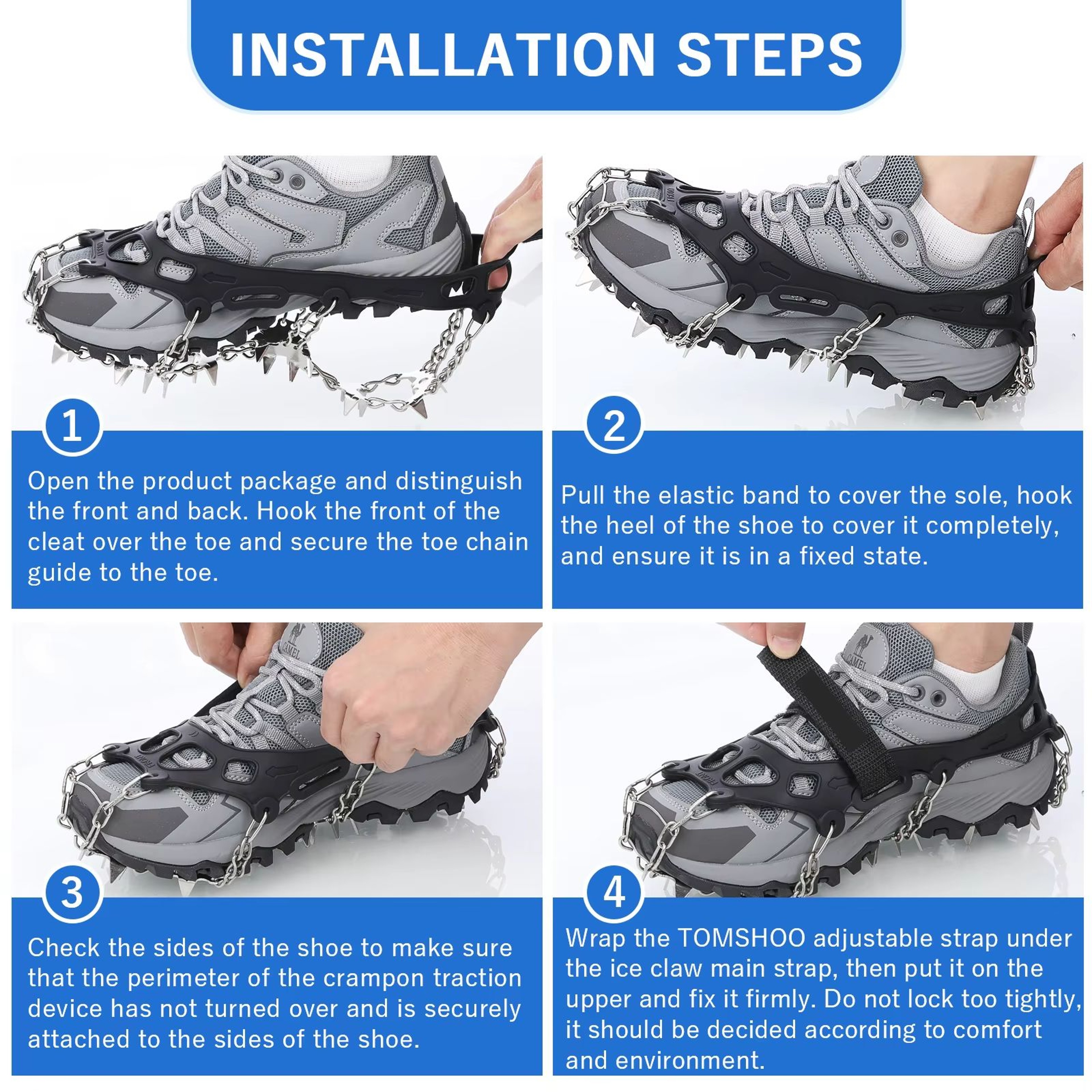 Tomshoo 32Teeth Ice Gripper Spikes For Shoes AntiSlip Snow And Ice Crampons Cleats Boots Cover 4