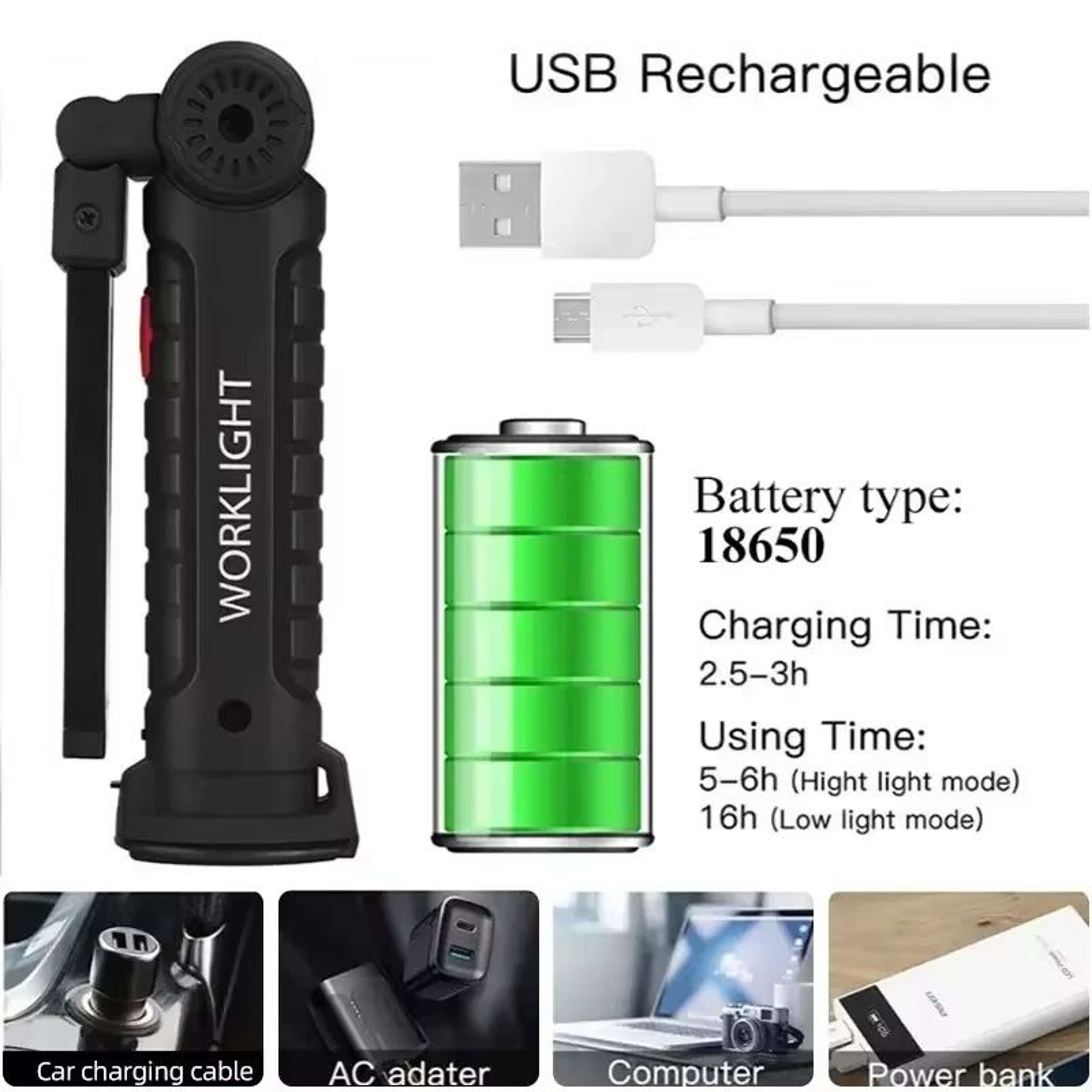 USB Rechargeable Waterproof Camping LED Work Light With Magnet And Hook 0