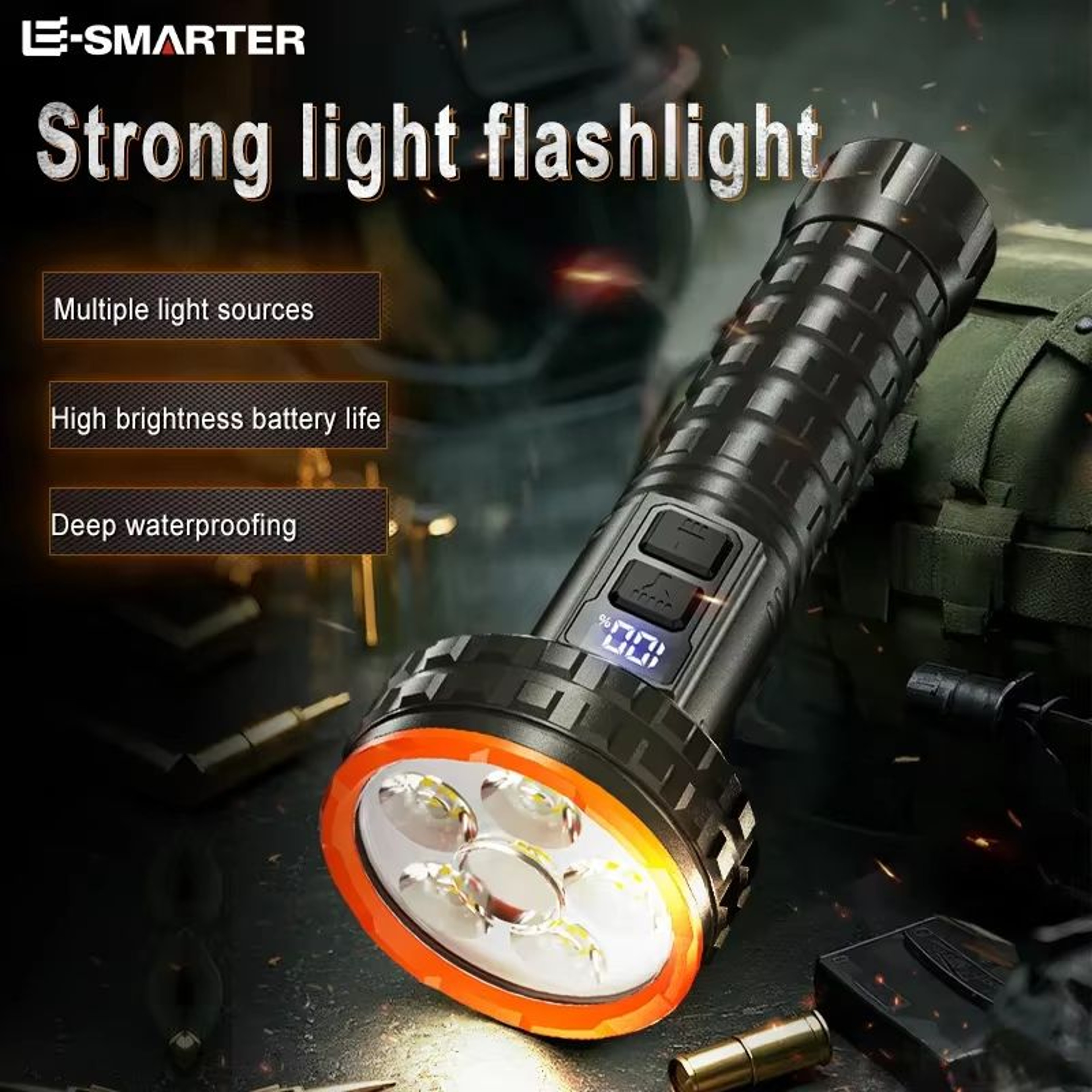 Rechargeable Powerful LED Flashlight With USBC Portable Outdoor Torch 1