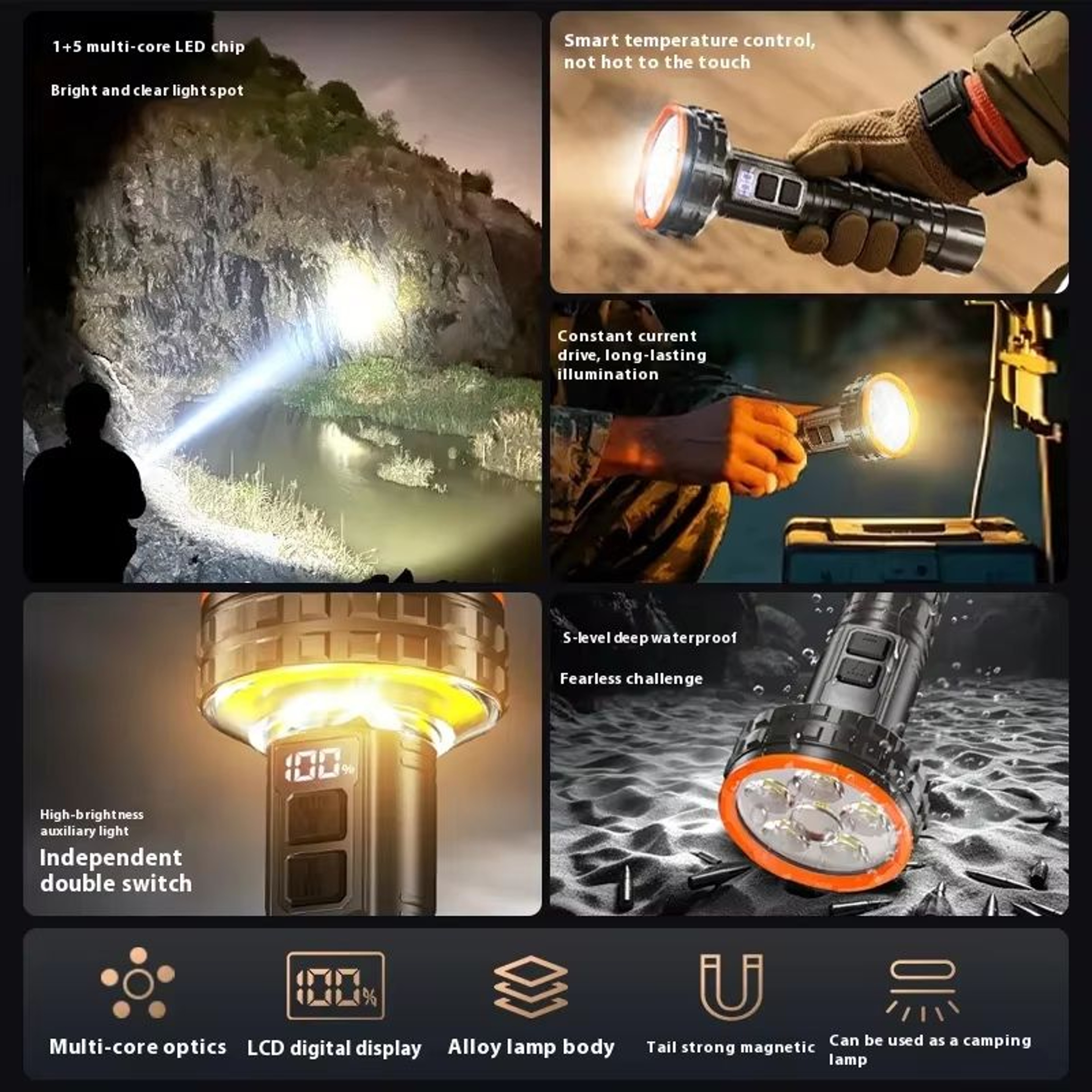 Rechargeable Powerful LED Flashlight With USBC Portable Outdoor Torch 4