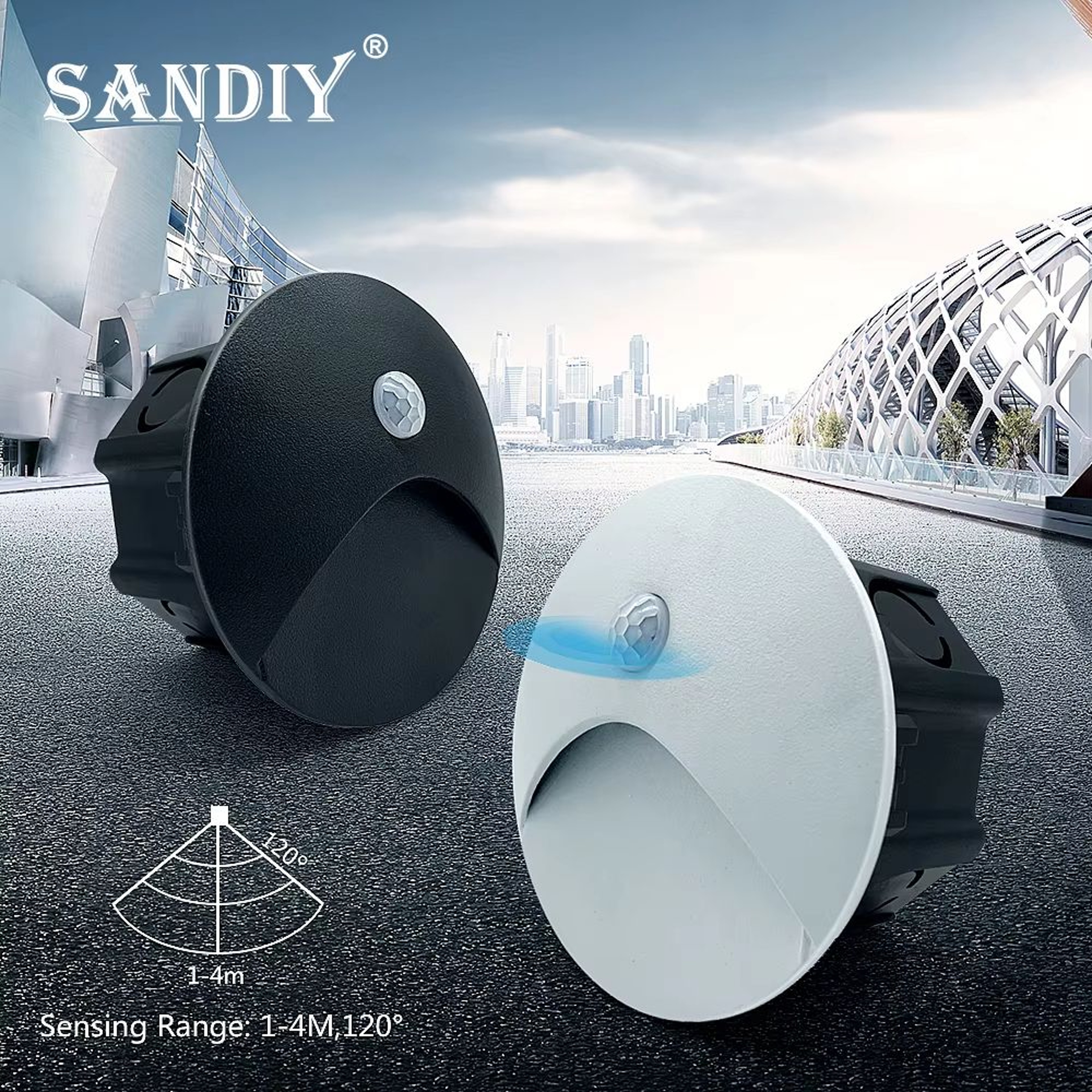 SANDIY Outdoor Sensor LED Embedded Wall Lamp With 60mm Box  Waterproof Footlight For Stairs Steps G 0