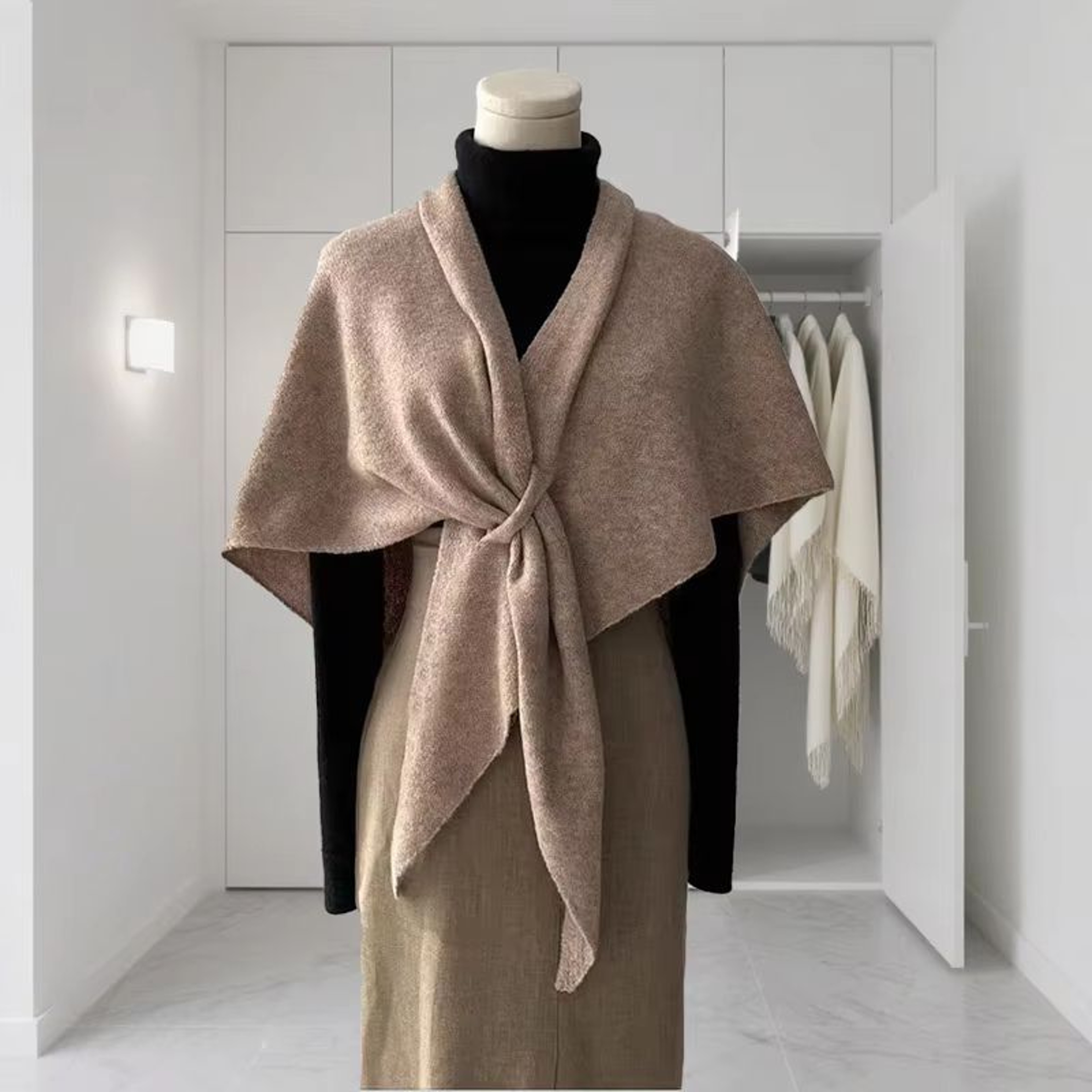 Womens Thickened Warm Neck Wrap  Autumn And Winter Triangular Knitted Shoulder Shawl 4