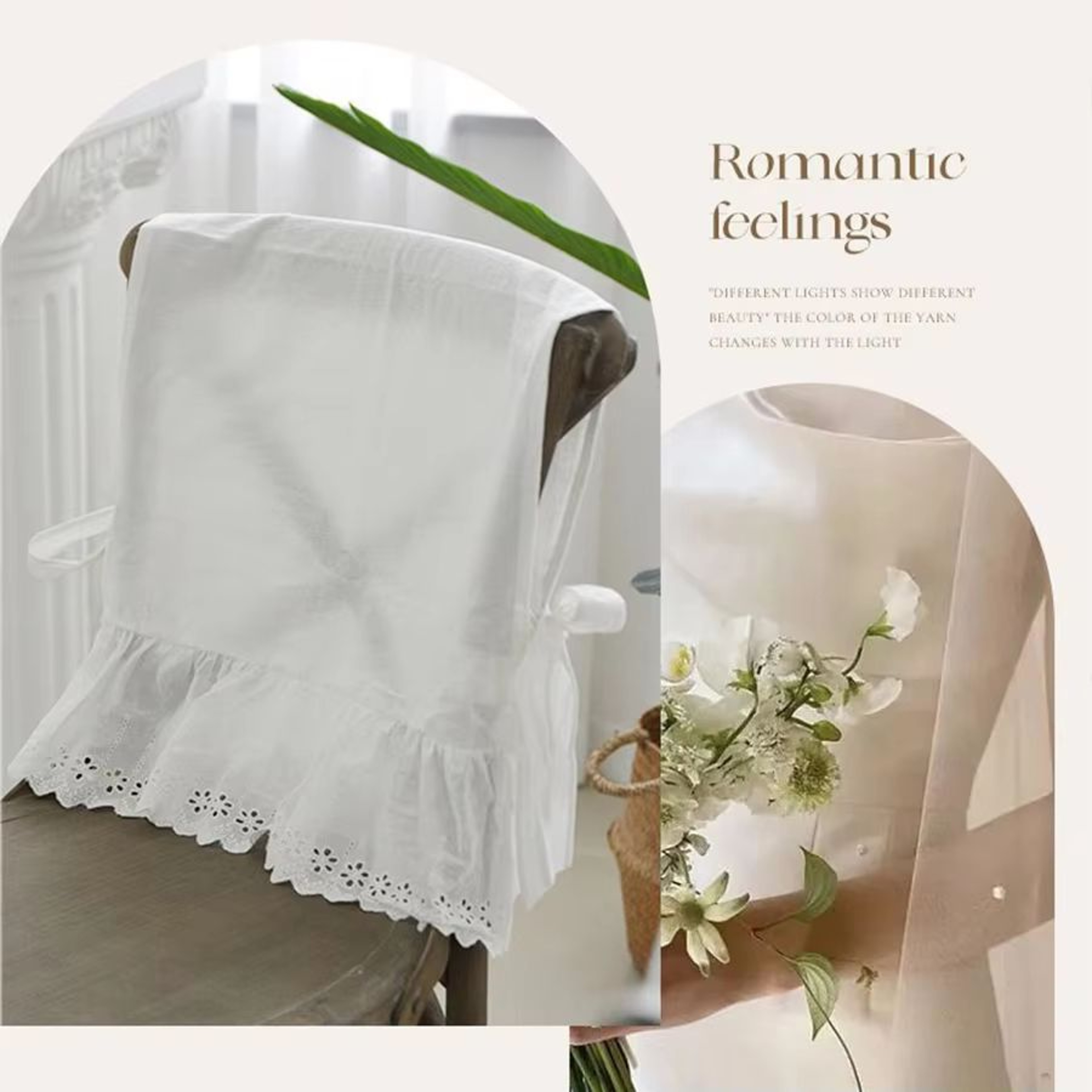 Elegant White Cotton Chair Back Cover  Embroidered Lace Flounced Household And Wedding Decoration 1