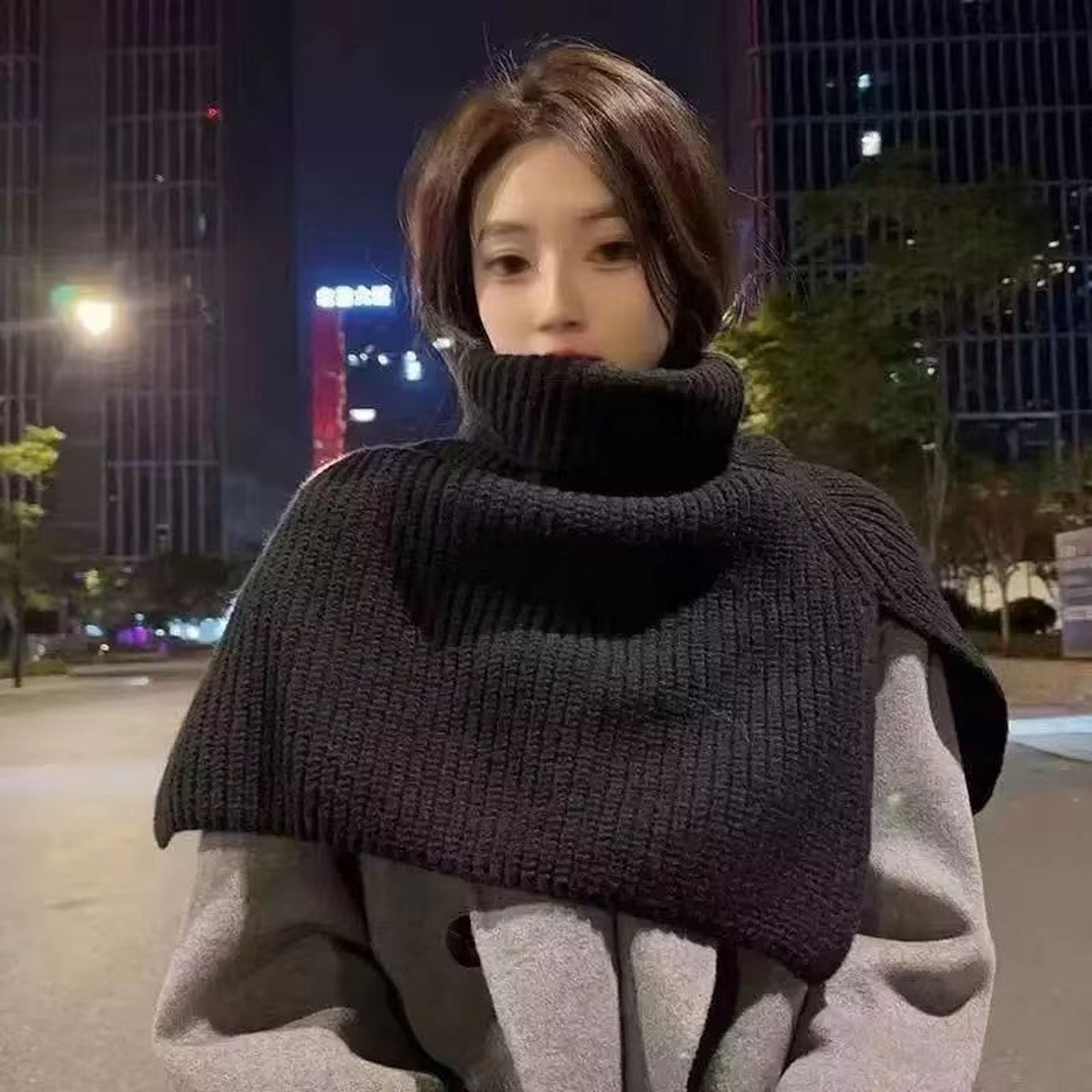 Knitted Winter Pullover Scarf Shawl  Warm False Collar Turtleneck With Slit For Cozy Layering 4
