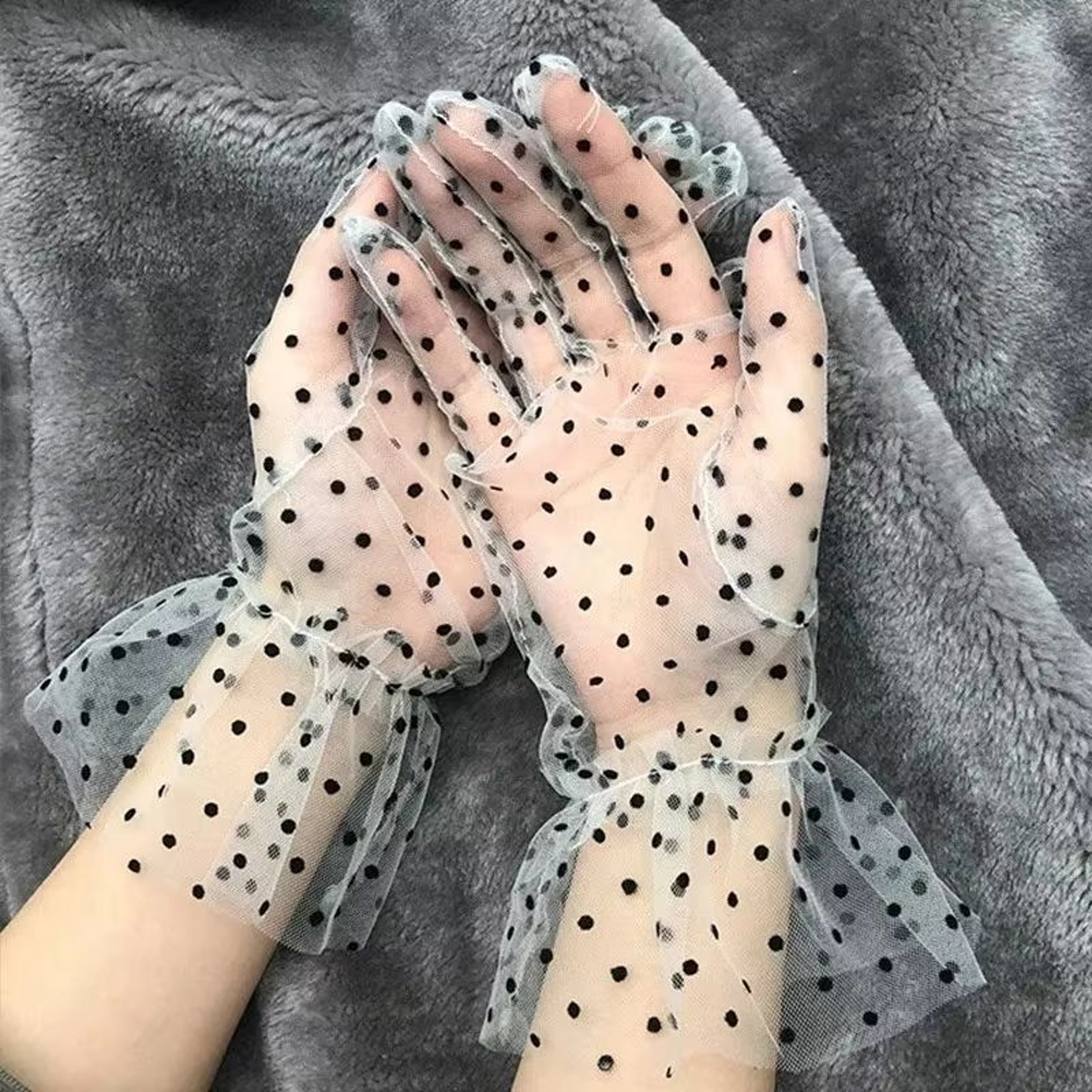Sheer Mesh Dot Print Short Gloves For Party Dance And Club Wear 2