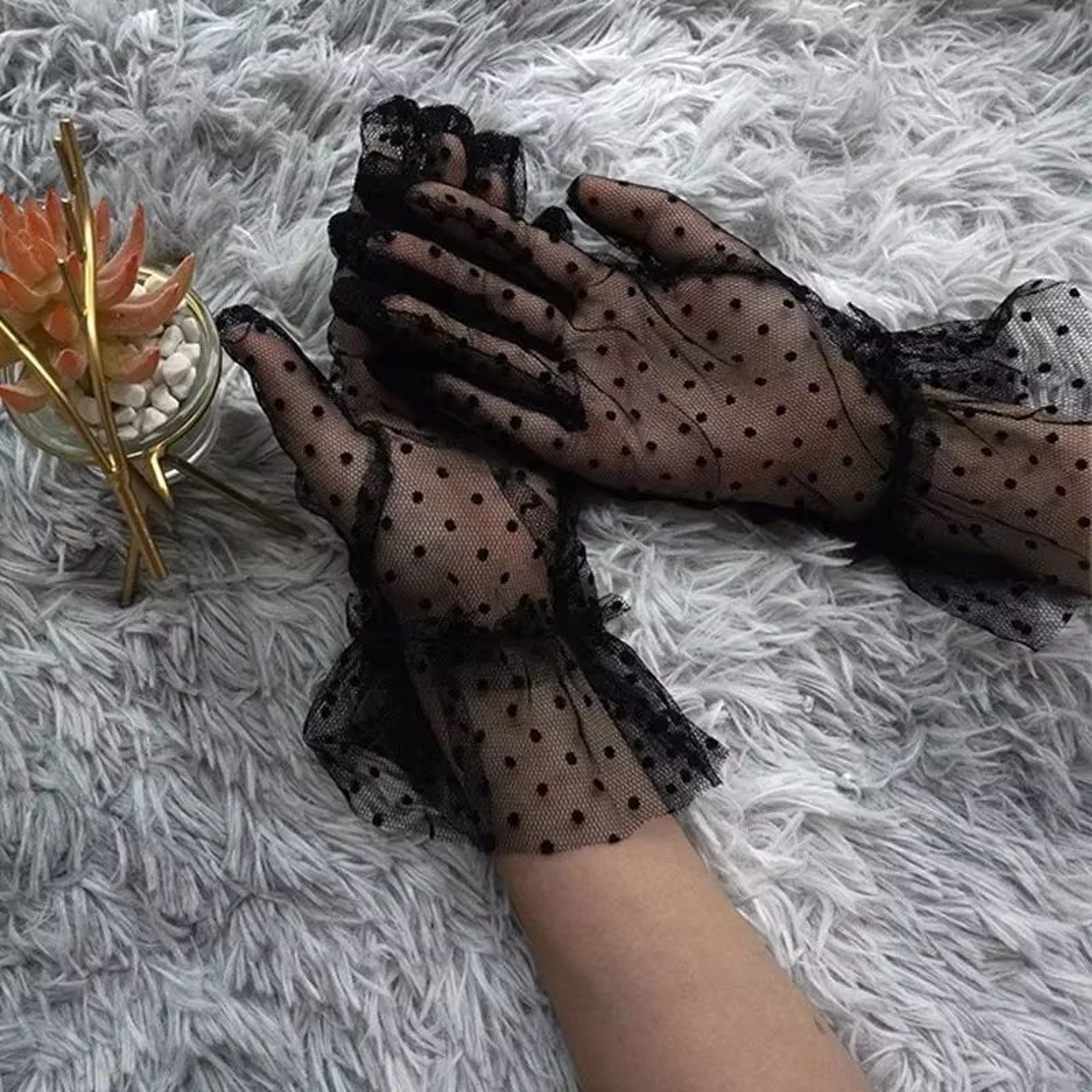 Sheer Mesh Dot Print Short Gloves For Party Dance And Club Wear 7
