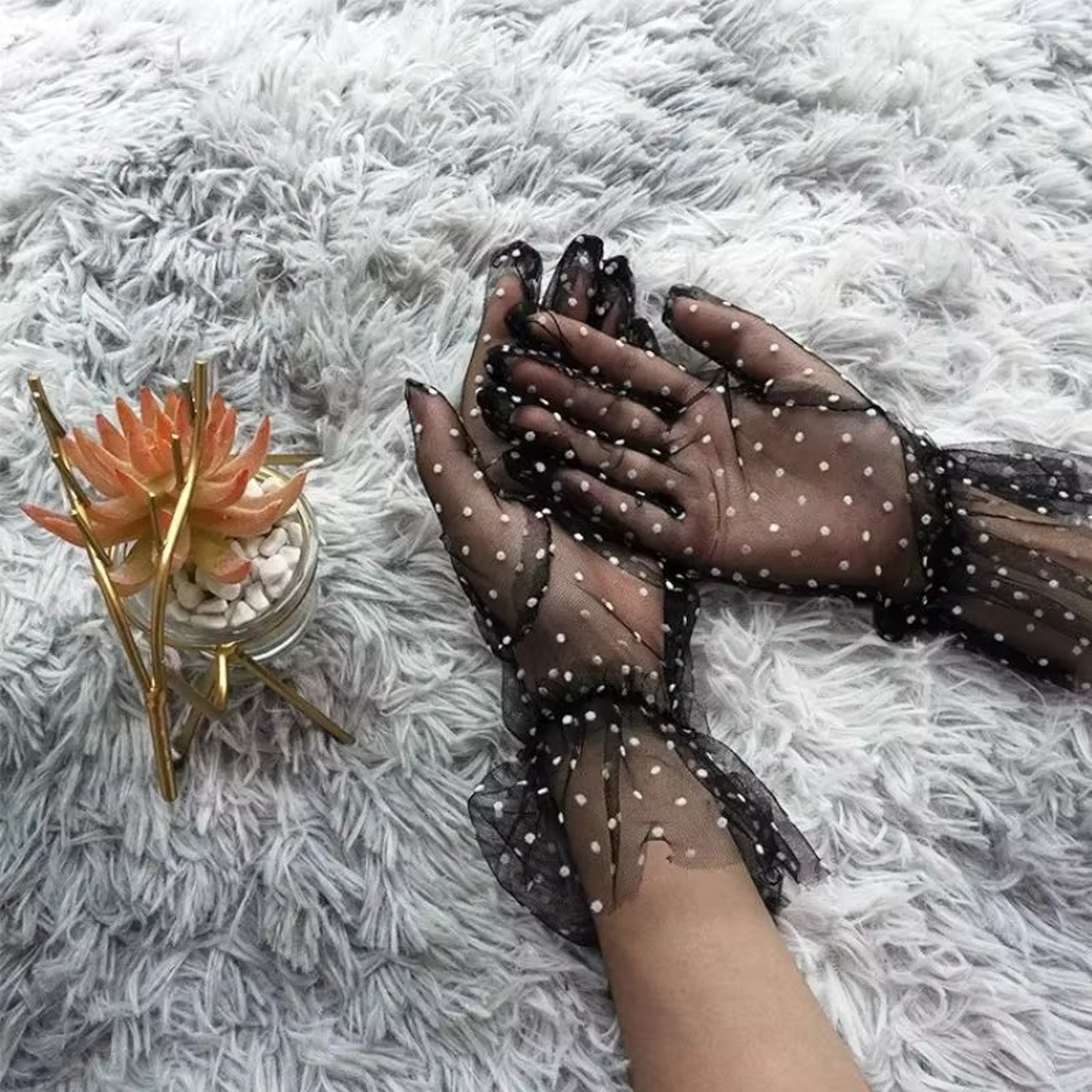 Sheer Mesh Dot Print Short Gloves For Party Dance And Club Wear 8