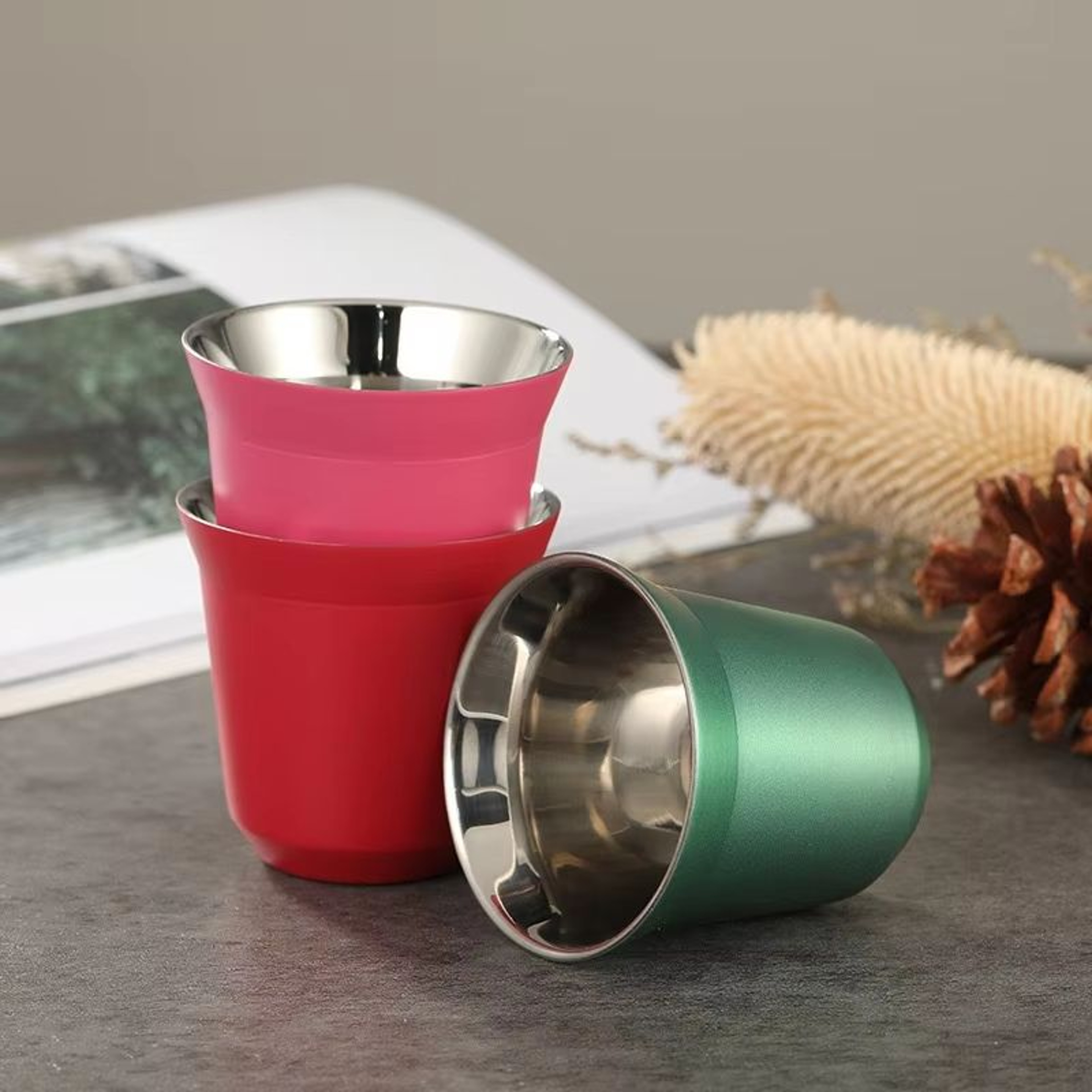 Stainless Steel DoubleLayer Flat Bottom Coffee Water Cup 80ml 271 Fl Oz 1