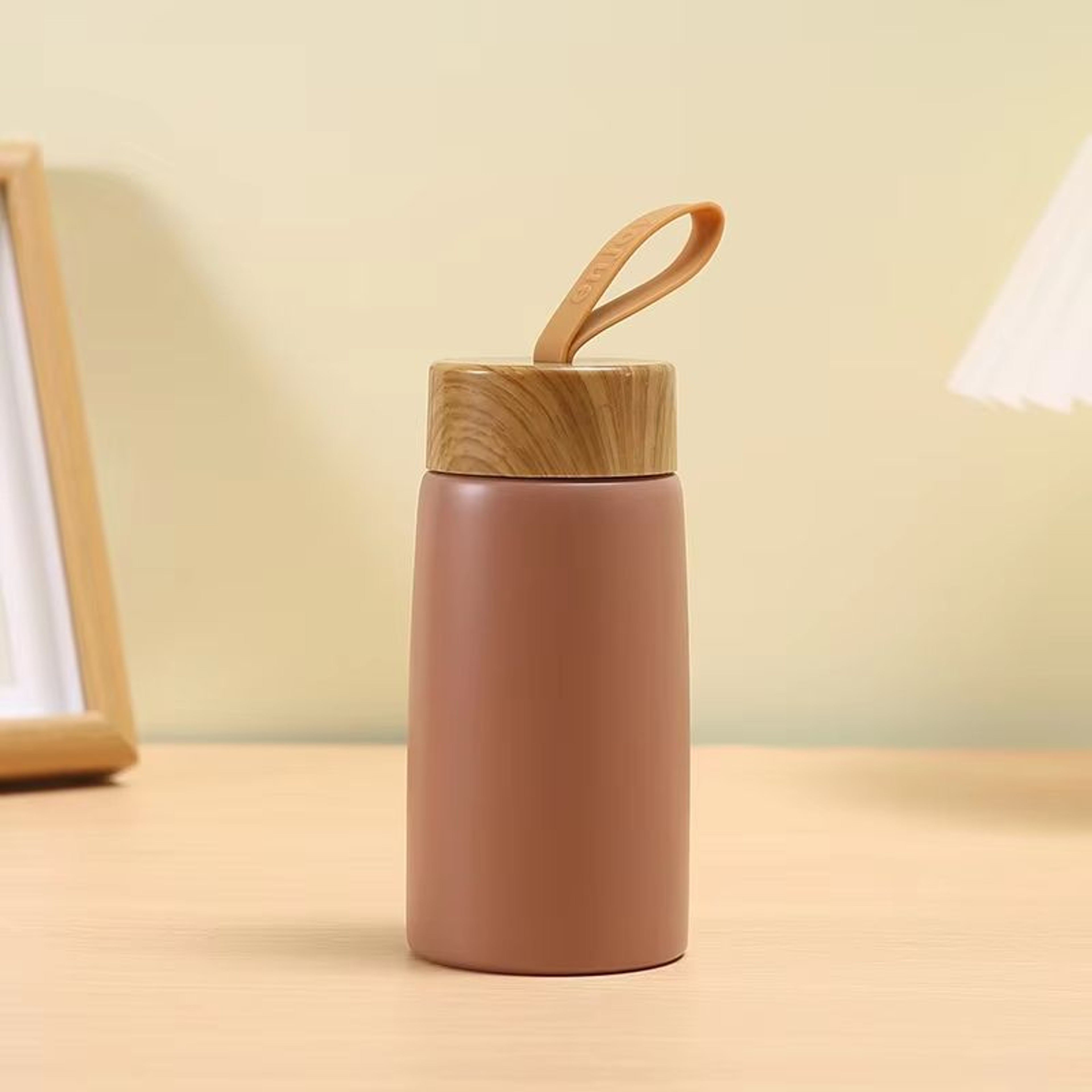 Mini Thermos Cup With Creative Wood Grain Cover Portable Vacuum Stainless Steel Water Cup 280 Ml  9 5