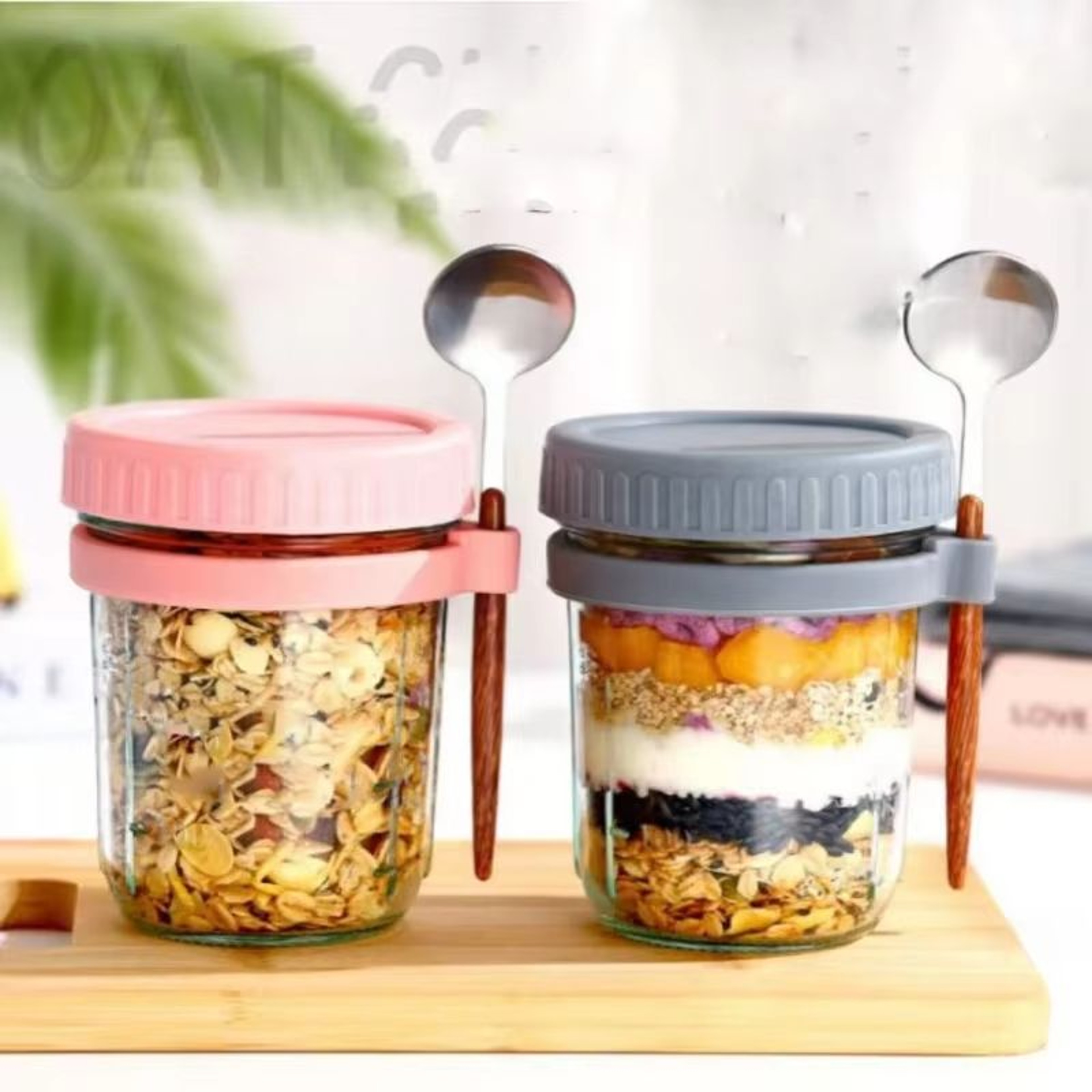 HighValue Oat Cup  Transparent Glass With Lid Spoon And Scale MultiColor Breakfast Cup 3